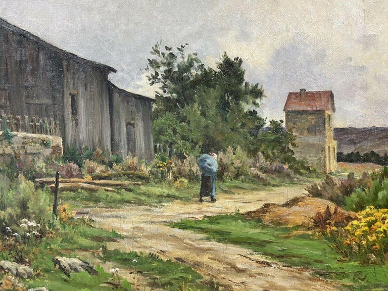 HUGE 1900'S FRENCH IMPRESSIONIST SIGNED OIL PAINTING - FIGURE IN RIVER LANDSCAPE - Impressionist Painting by 1900's French Impressionist