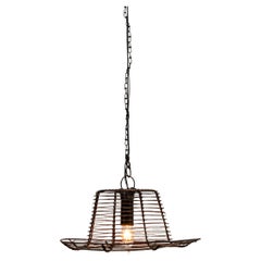 1900s French Industrial Flared Wire-Frame Pendant Light