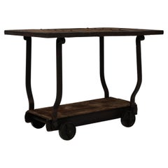 Antique 1900s French Industrial Table On Wheels