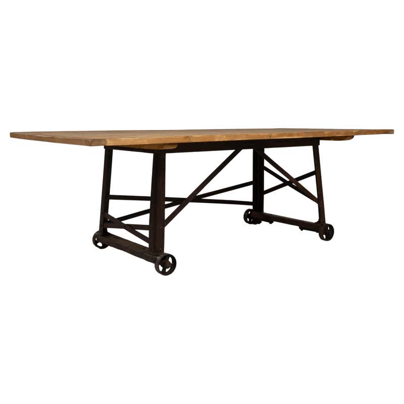 Antique Industrial Factory Table on Casters For Sale at 1stDibs