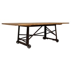 Antique 1900s French Industrial Table On Wheels