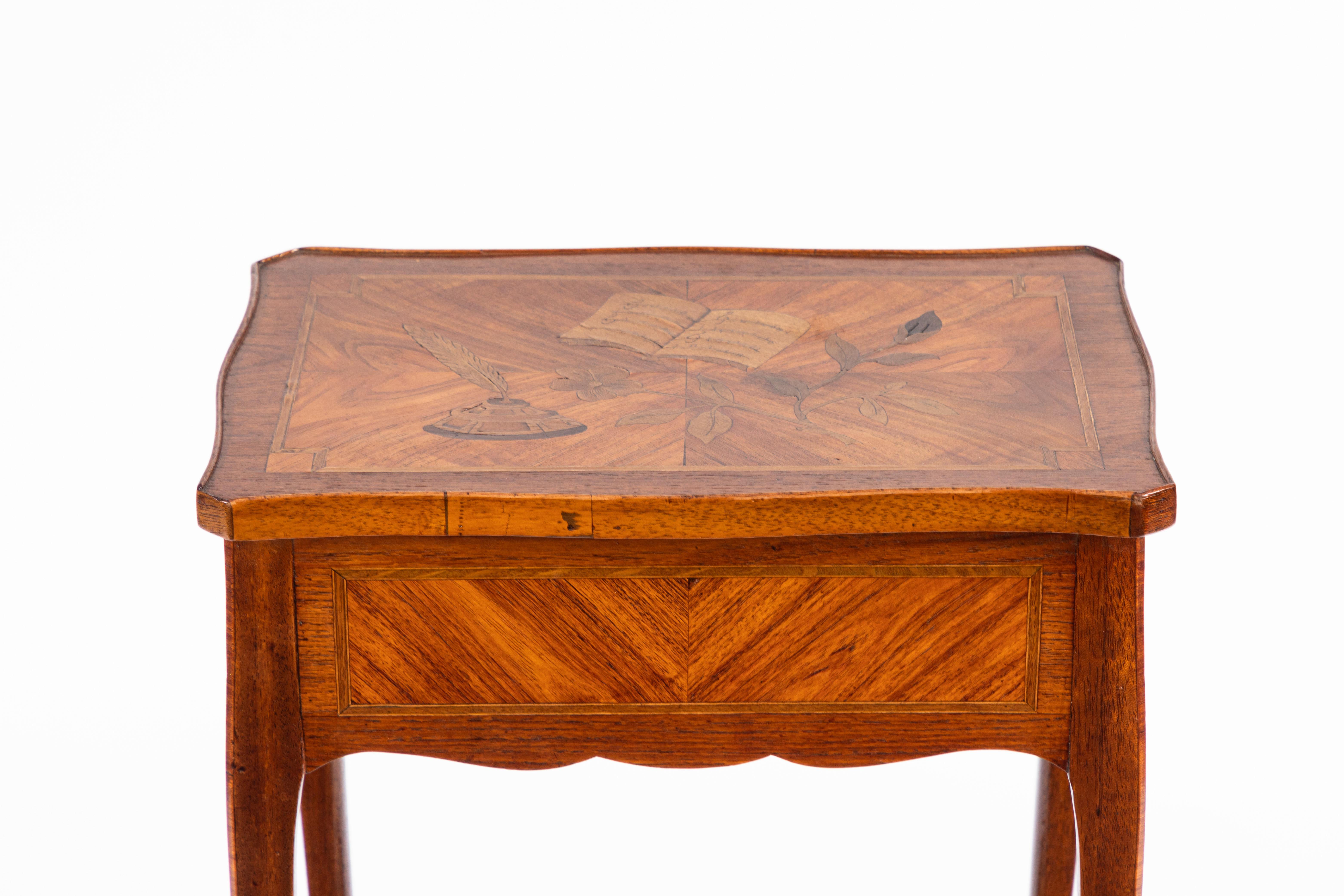 Hand-Crafted 1900s French Inlaid Side Table
