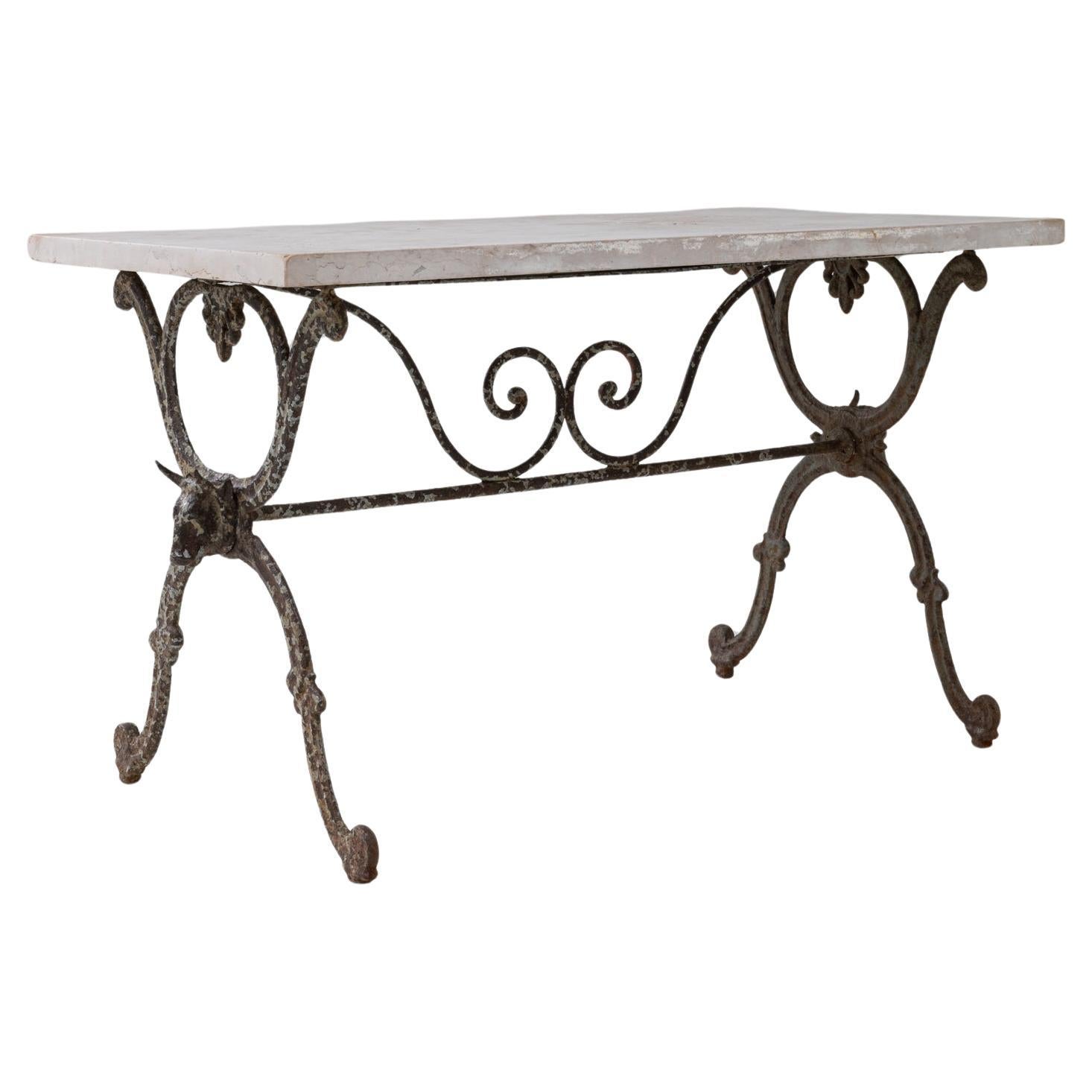 1900s French Iron Butchers Table with Marble Top and Animal Detailing