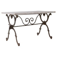 1900s French Iron Butchers Table with Marble Top and Animal Detailing