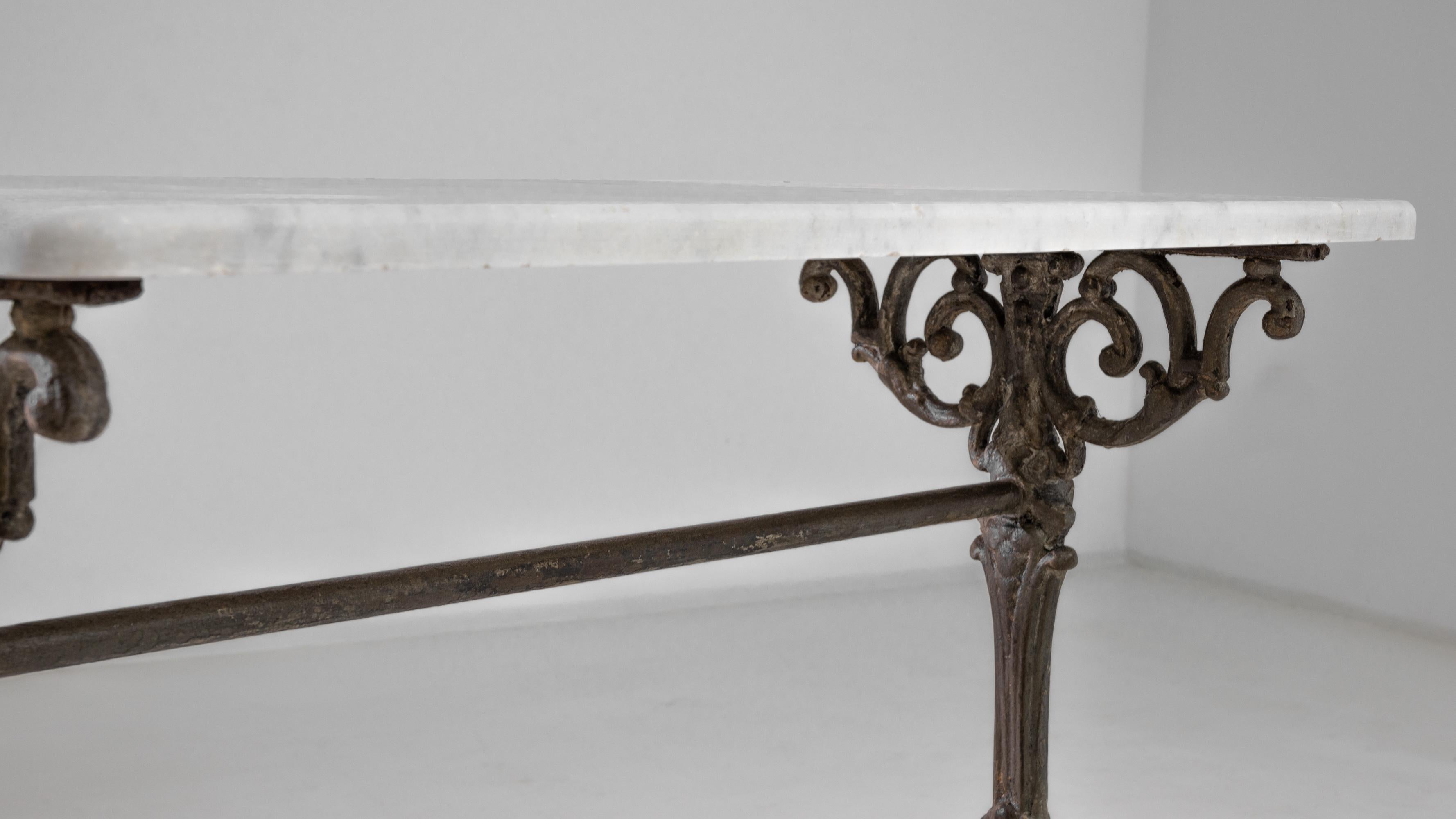 20th Century 1900s French Iron Table with Marble Top For Sale