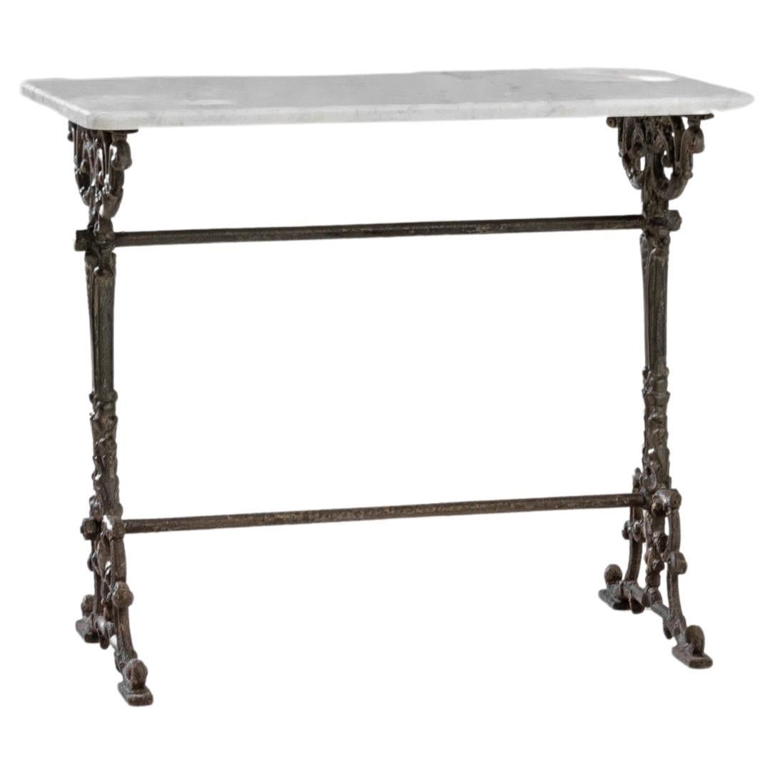 1900s French Iron Table with Marble Top For Sale