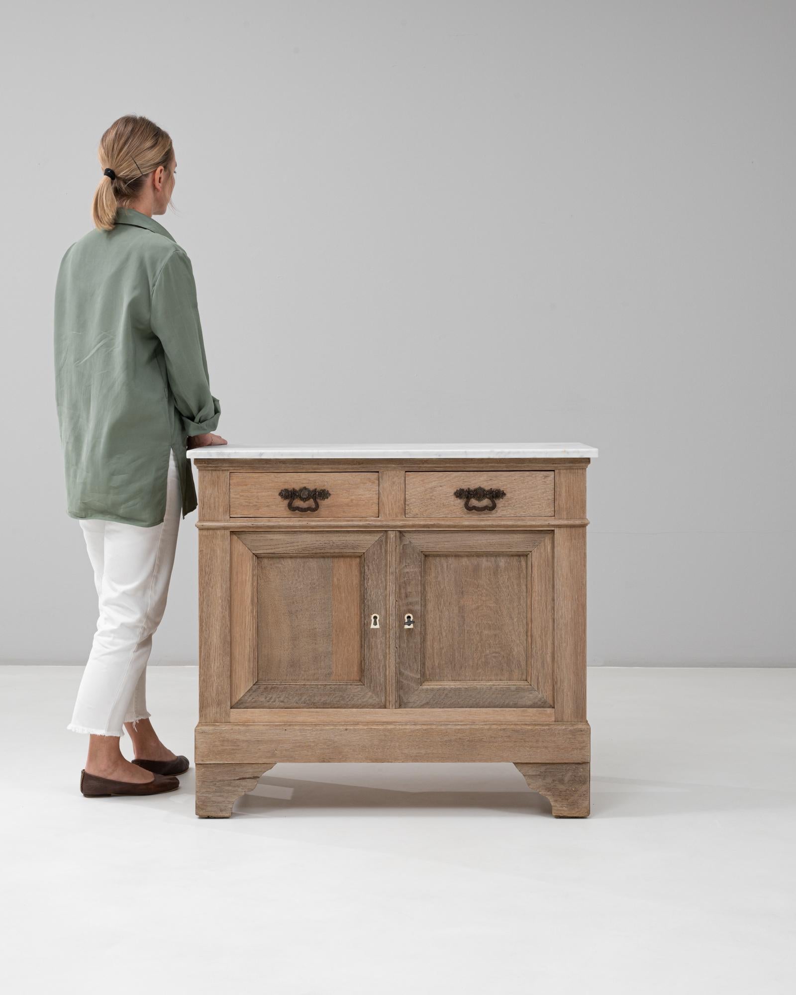 20th Century 1900s French Louis Philippe Oak Buffet With Marble Top For Sale