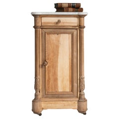 Antique 1900s French Louis Philippe Side Table With Marble Top On Wheels