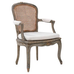 1900s French Louis XV Style Fauteuil with Cane Back and Upholstered Seat