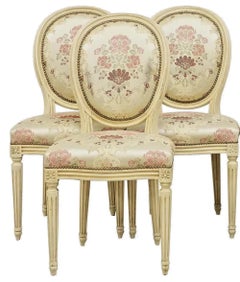 1900's French Louis XVI Style, Painted, Brocade Uphol., Dining Chairs, Set of 6!