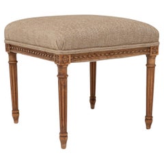 1900s French Louis XVI Upholstered Stool with Carved Legs