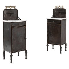 Antique 1900s French Metal Bedside Tables, a Pair