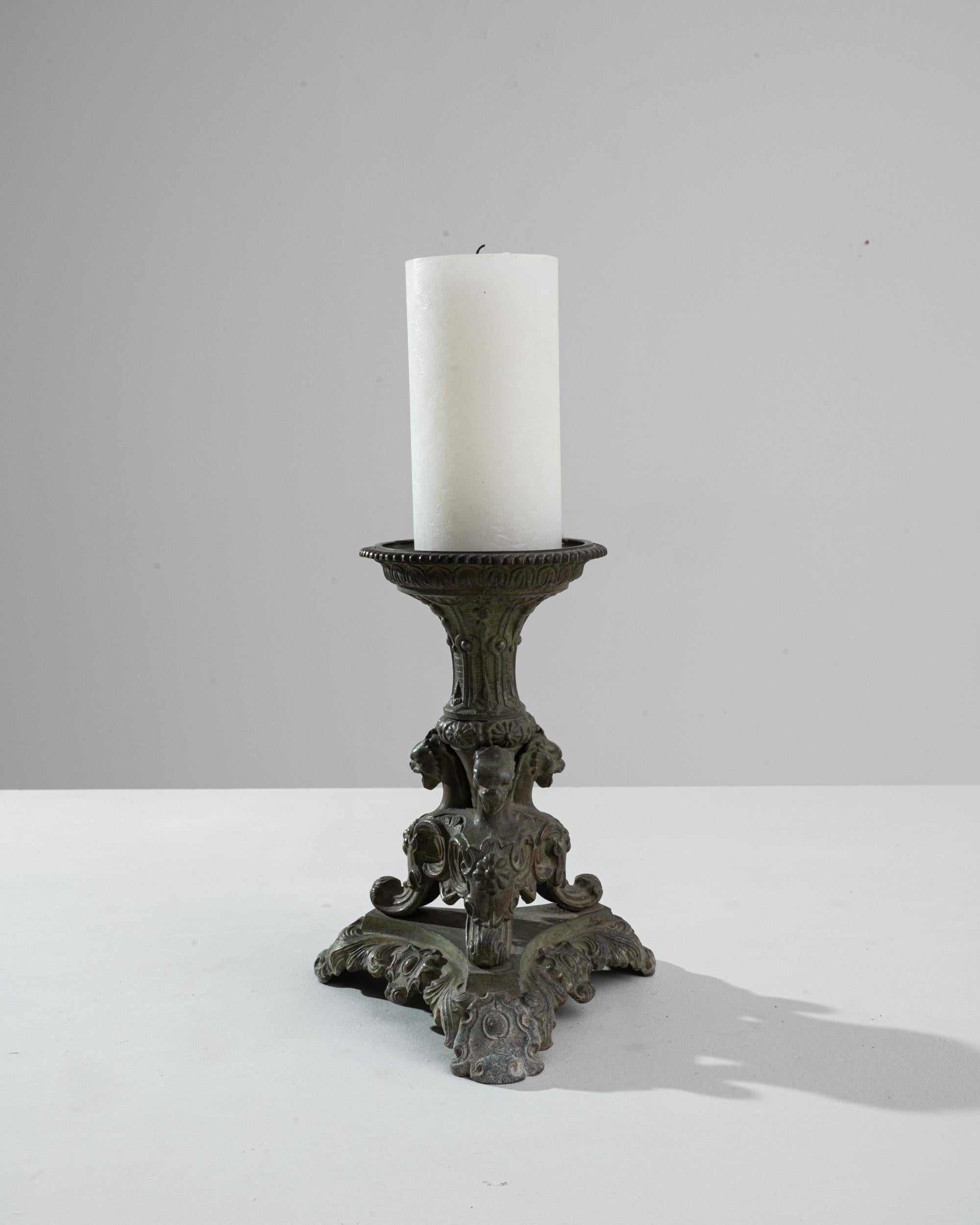 French Provincial 1900s French Metal Candlestick 