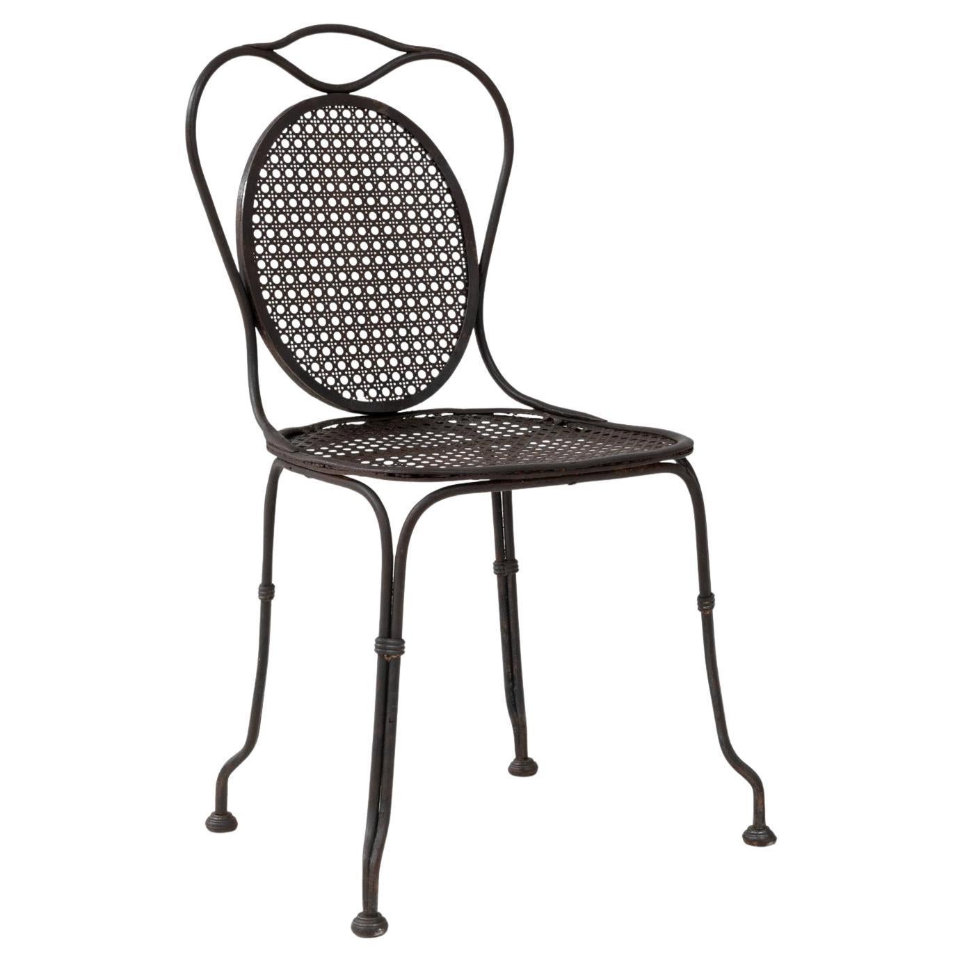 Chaise de jardin en métal française des années 1900 avec dossier ovale