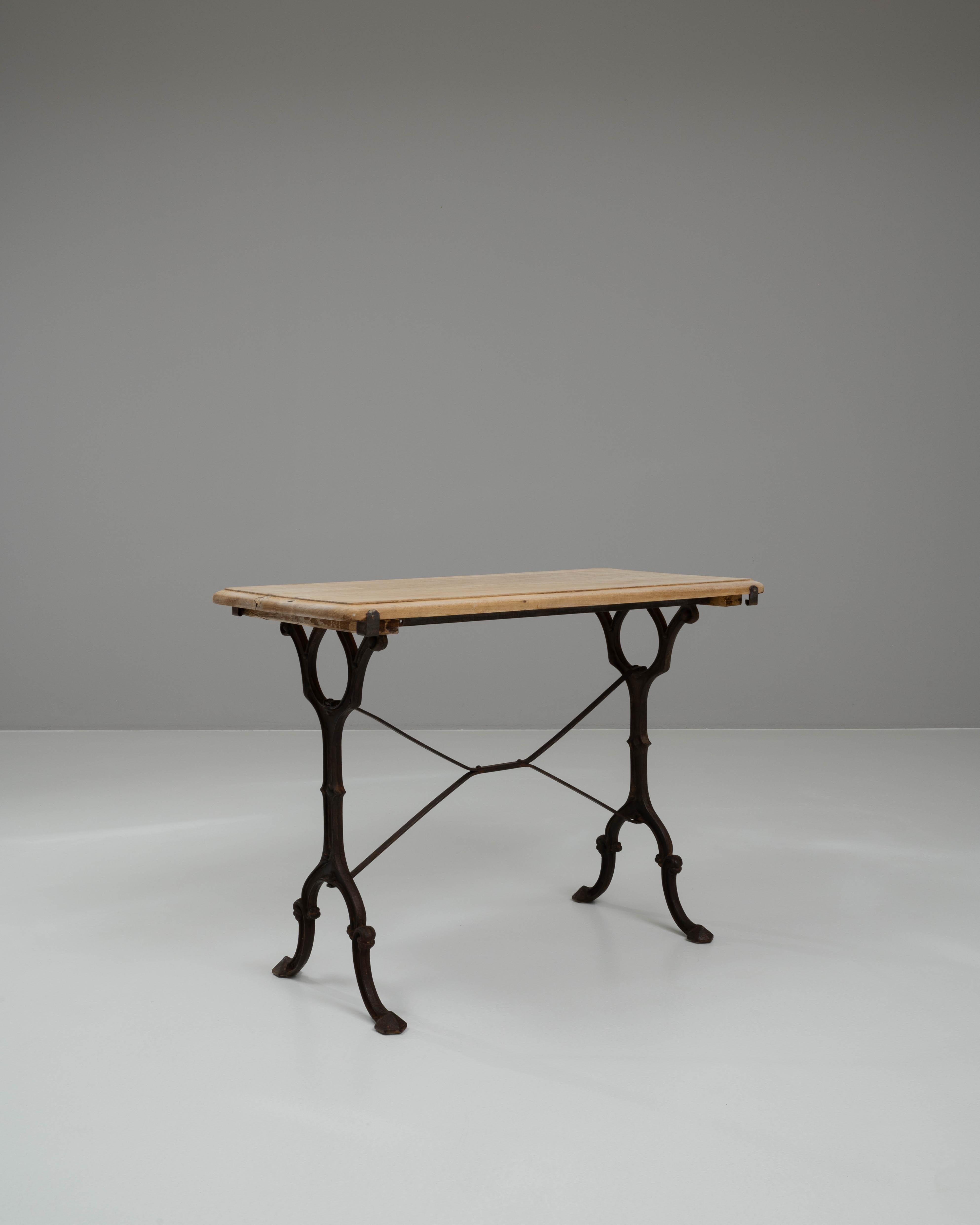 20th Century 1900s French Metal Side Table With Wooden Top For Sale