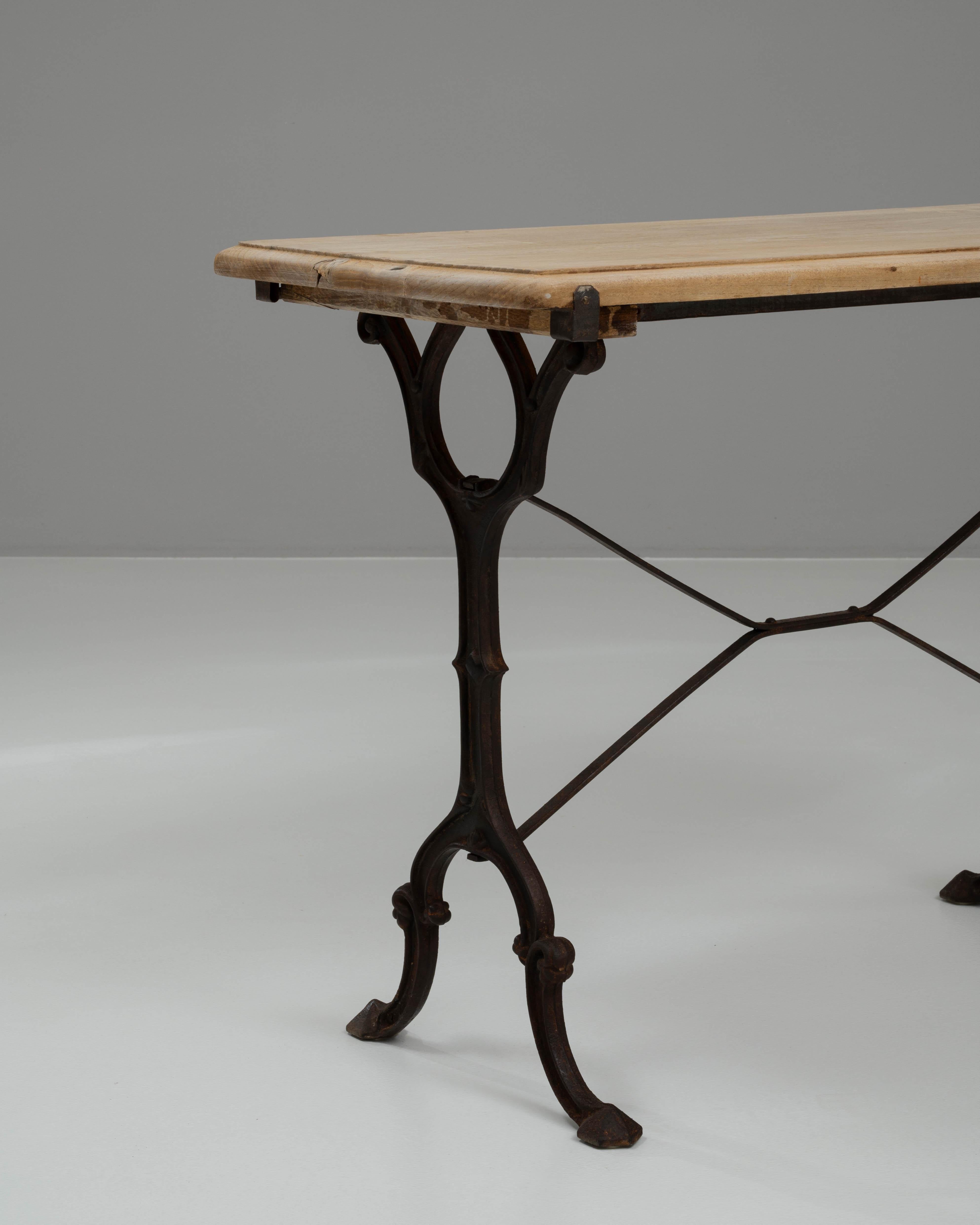 1900s French Metal Side Table With Wooden Top For Sale 2