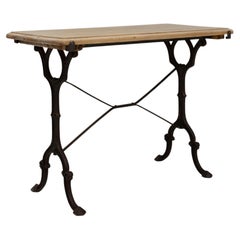 1900s French Metal Side Table With Wooden Top