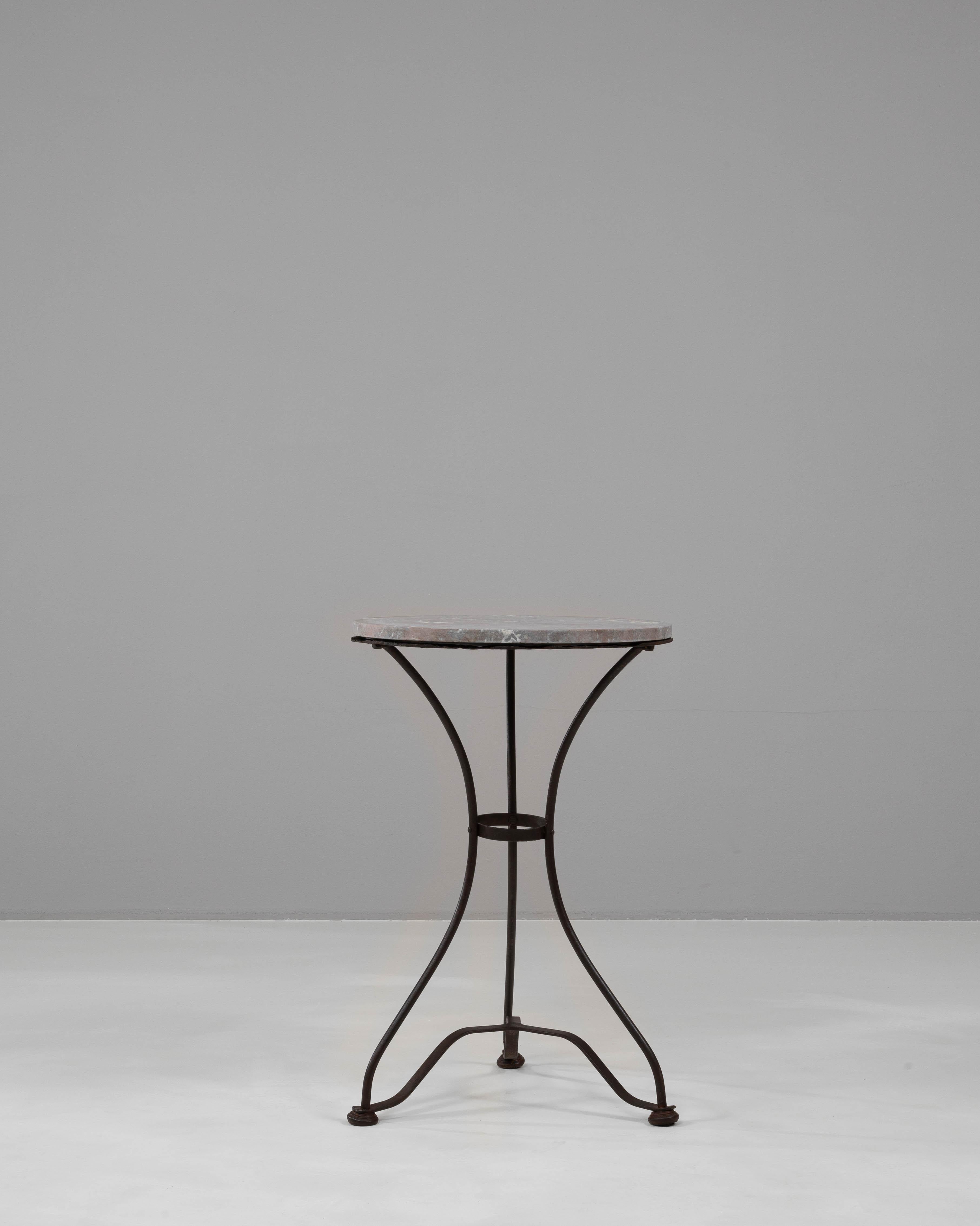 1900s French Metal Table With Marble Top In Good Condition In High Point, NC