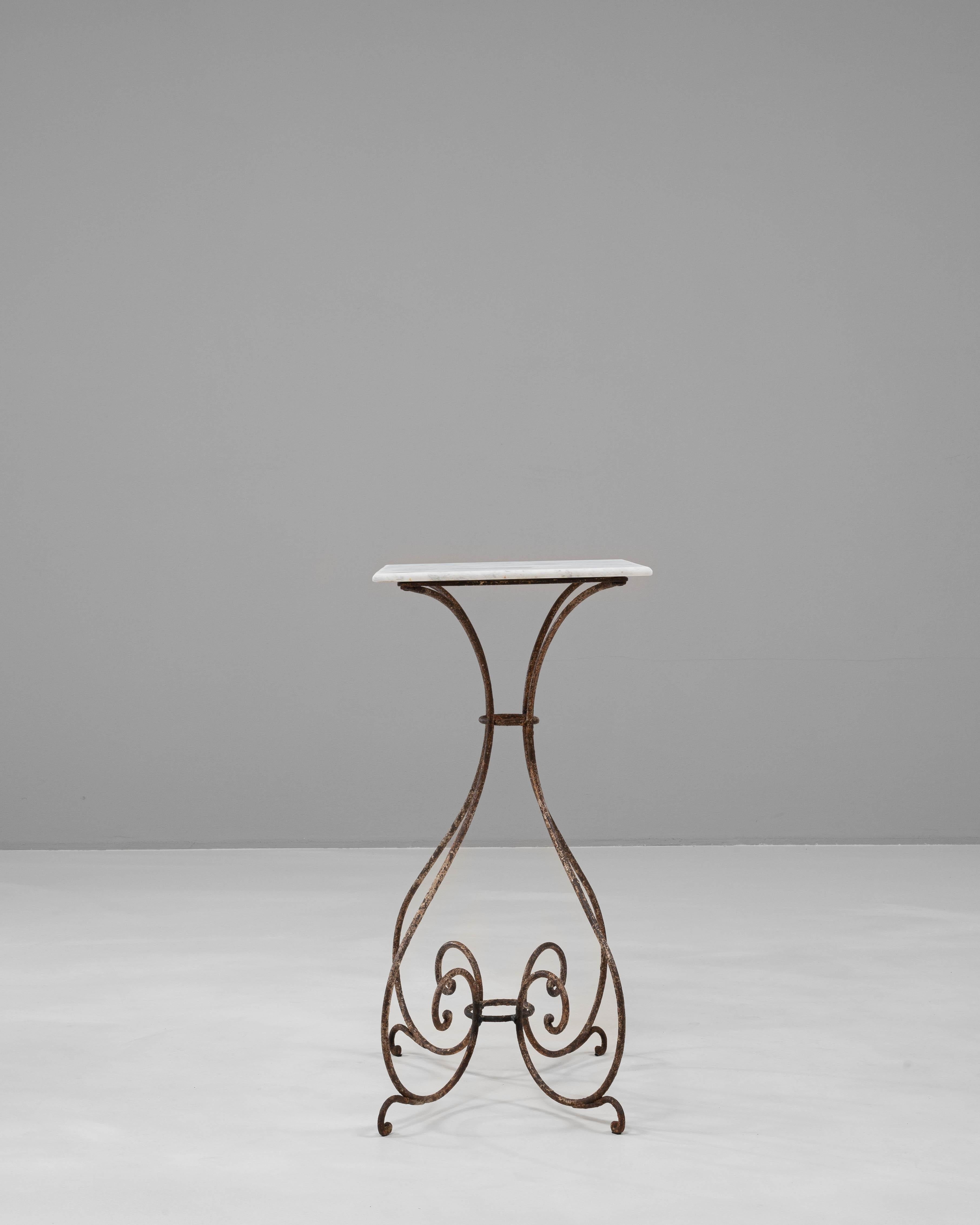 1900s French Metal Table With Marble Top In Good Condition For Sale In High Point, NC
