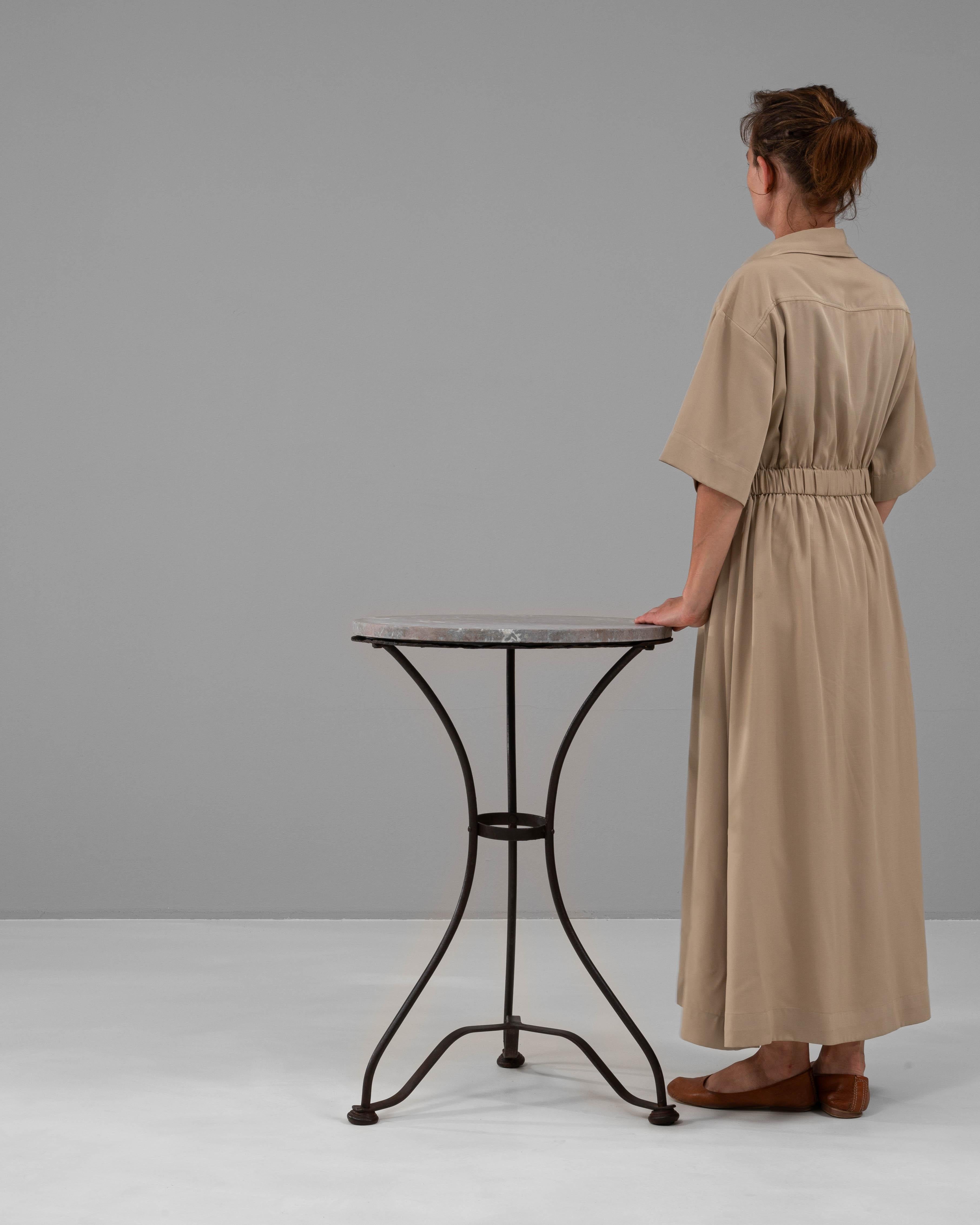 20th Century 1900s French Metal Table With Marble Top
