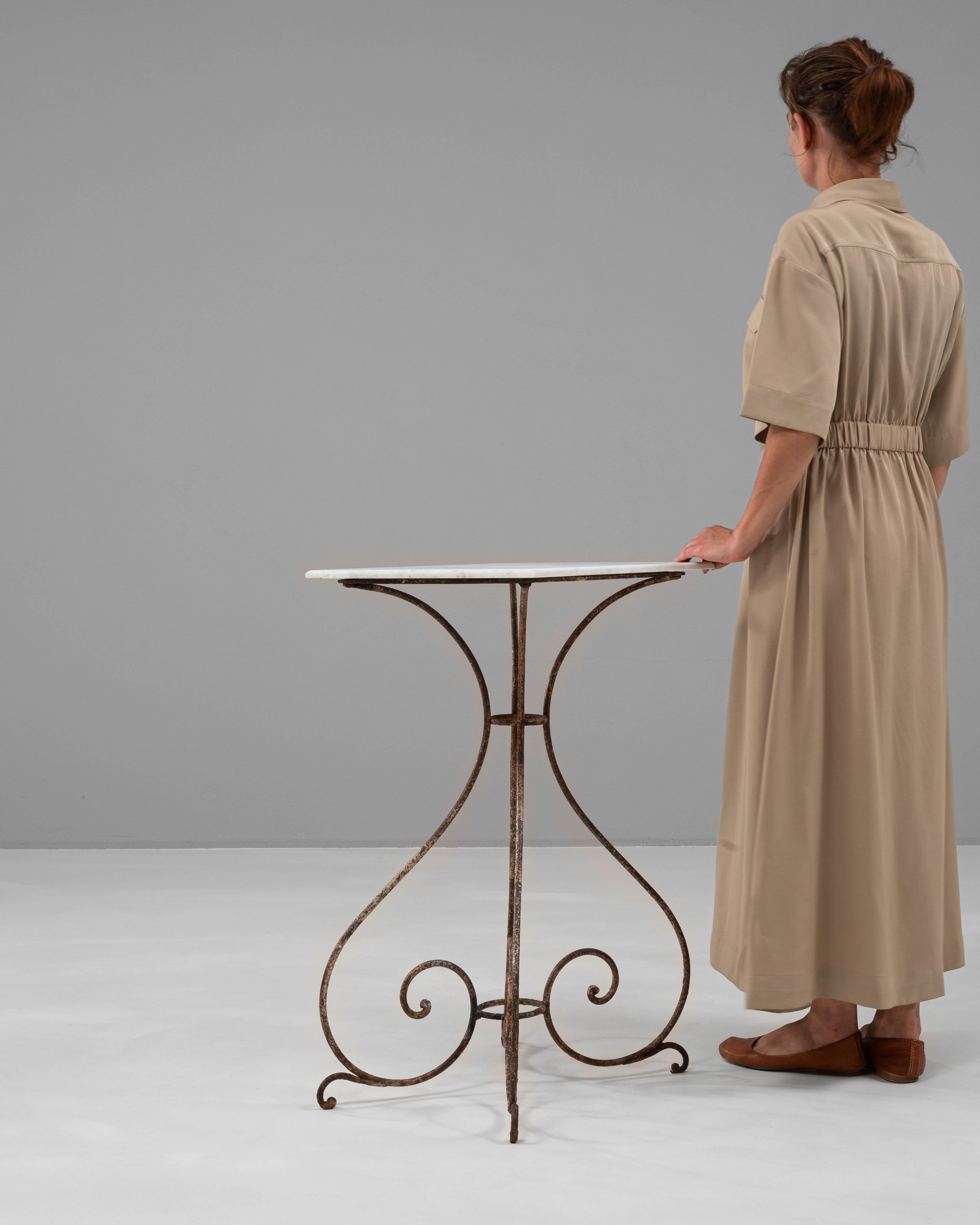 1900s French Metal Table With Marble Top For Sale 1