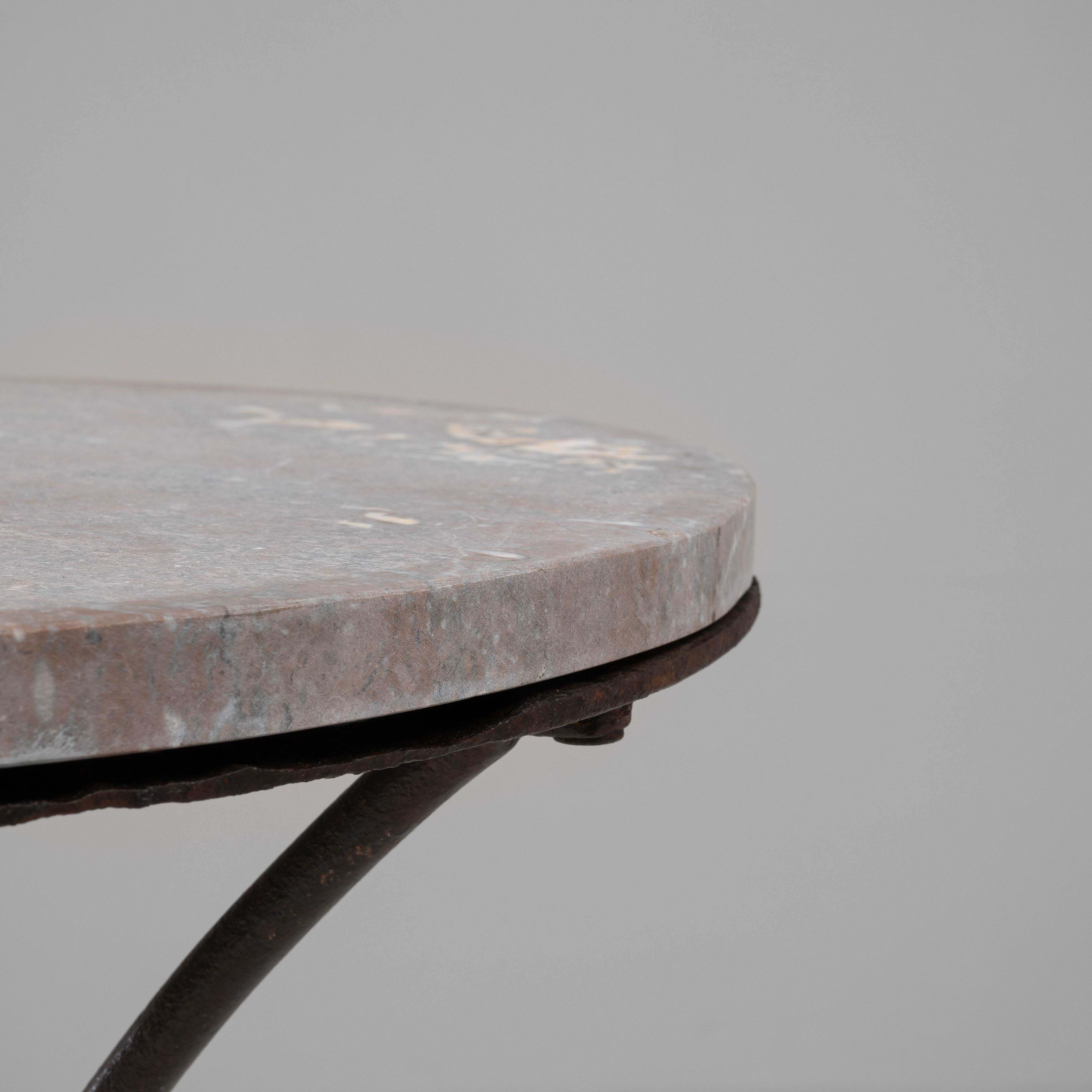 1900s French Metal Table With Marble Top 2
