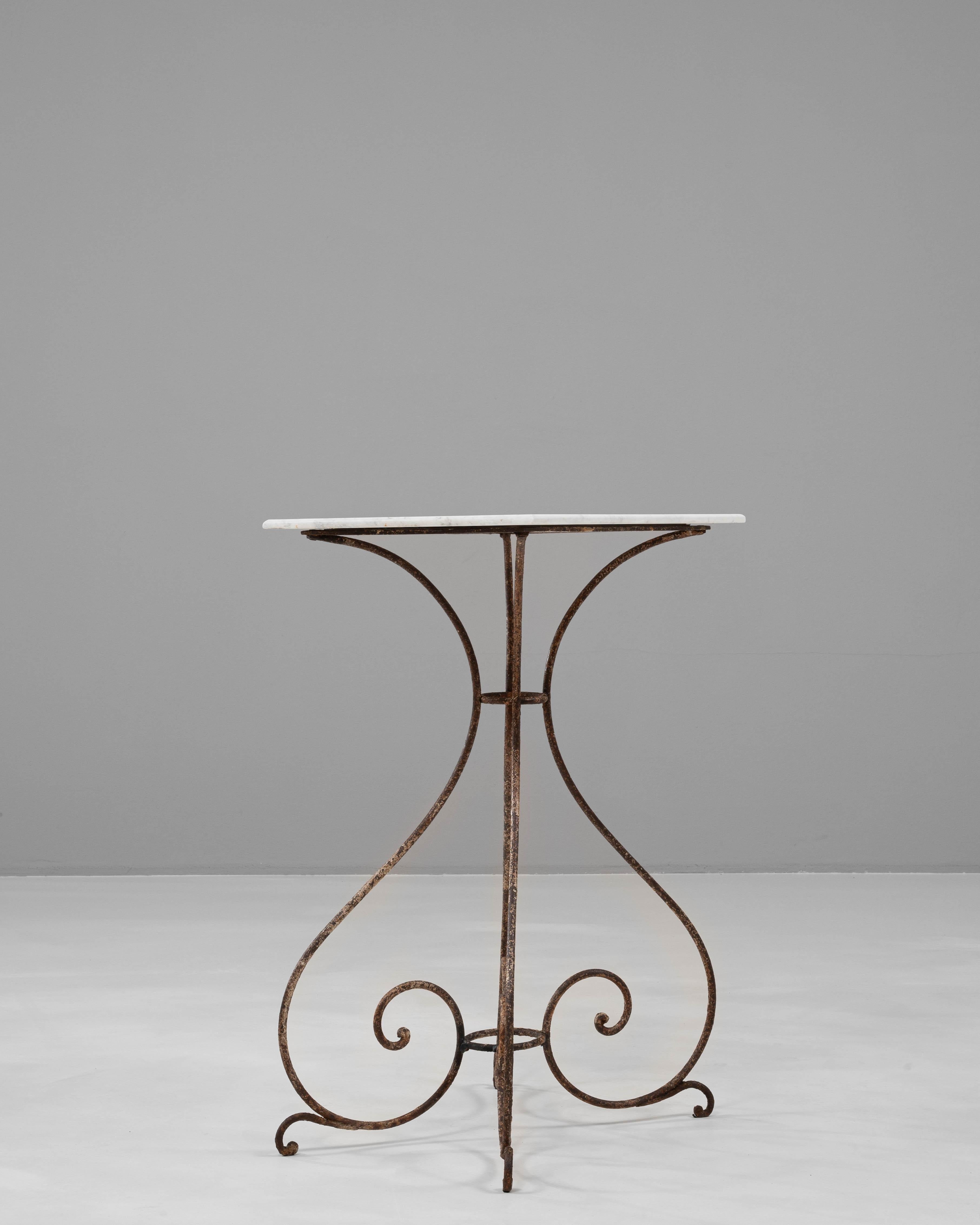1900s French Metal Table With Marble Top For Sale 2