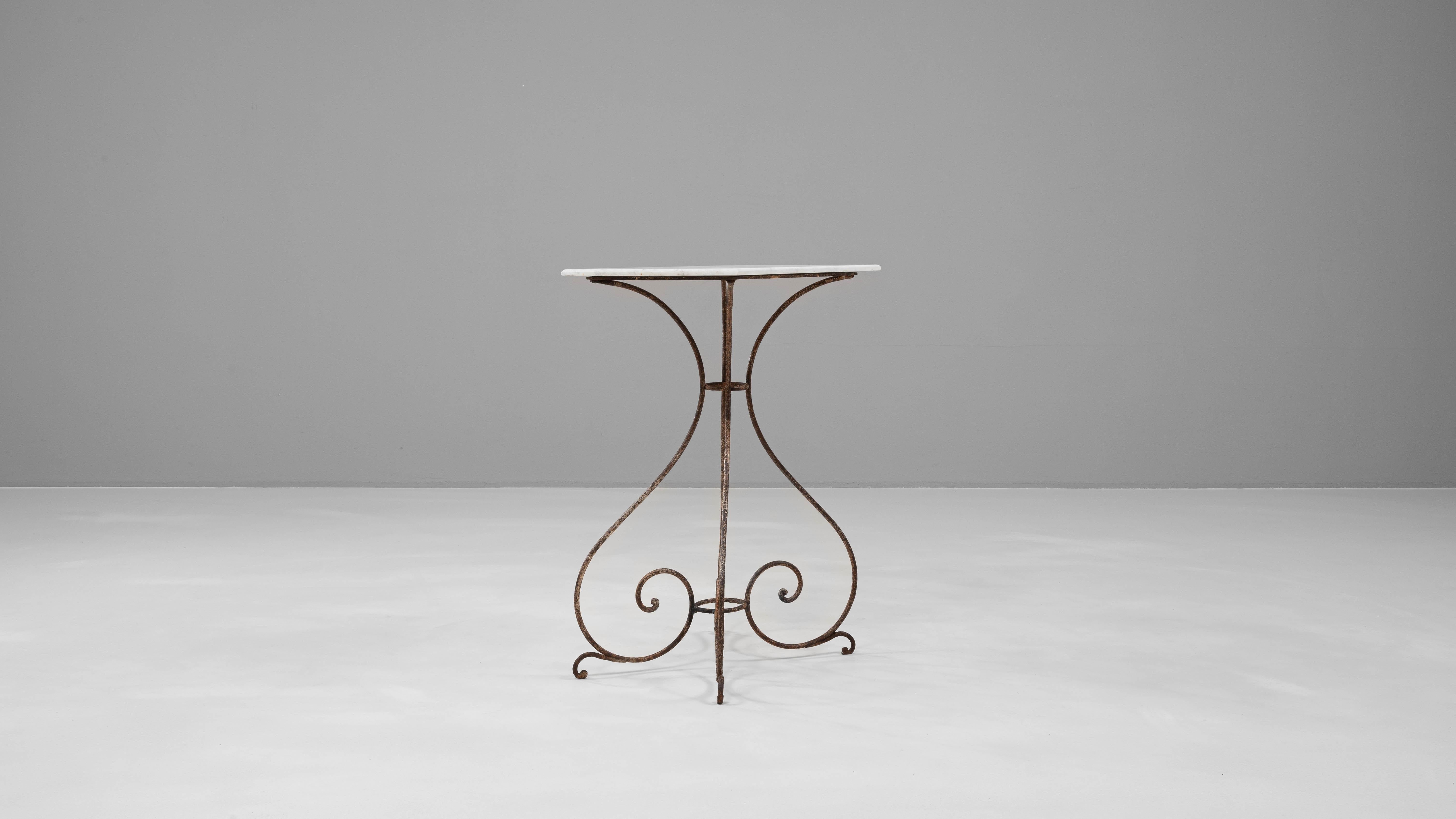 1900s French Metal Table With Marble Top For Sale 3