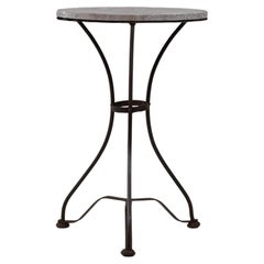 1900s French Metal Table With Marble Top