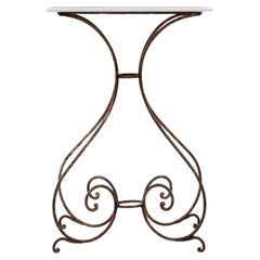 1900s French Metal Table With Marble Top