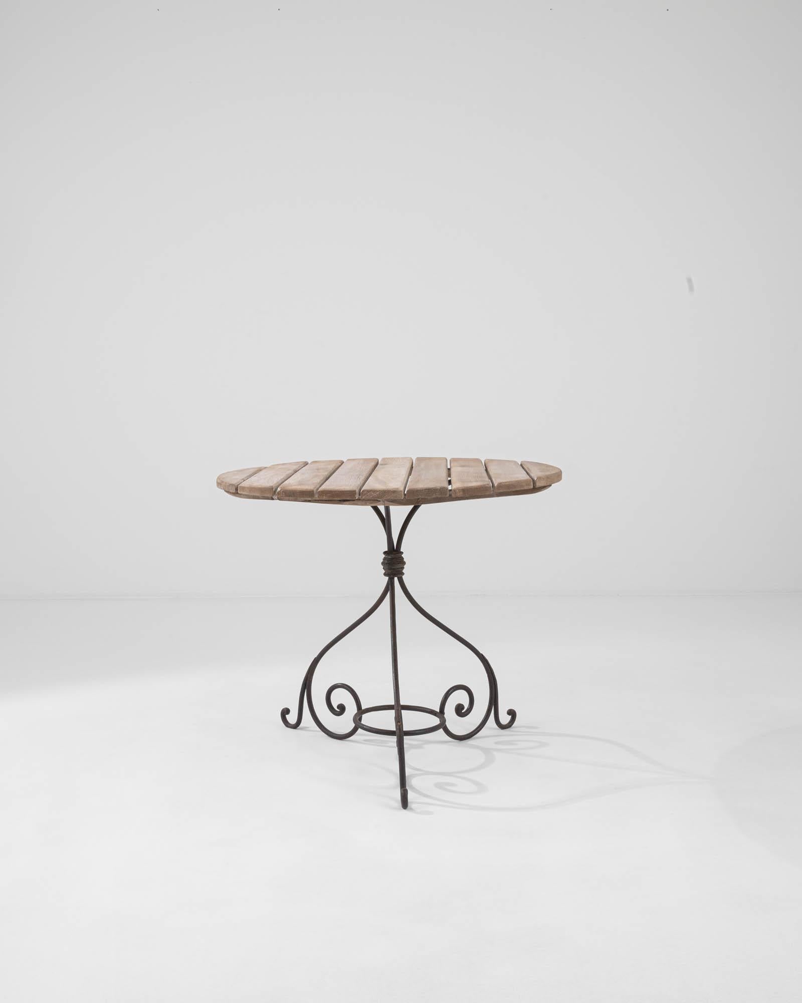 20th Century 1900s French Metal Table with Wooden Top