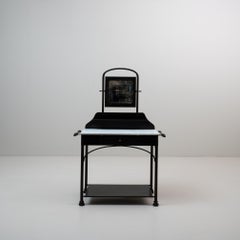 1900s French Metal Vanity With Marble Top and Mirror