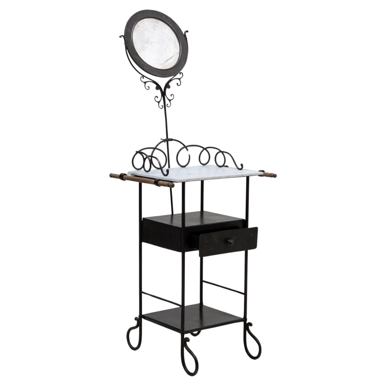 1900s French Metal Vanity With Marble Top and Mirror