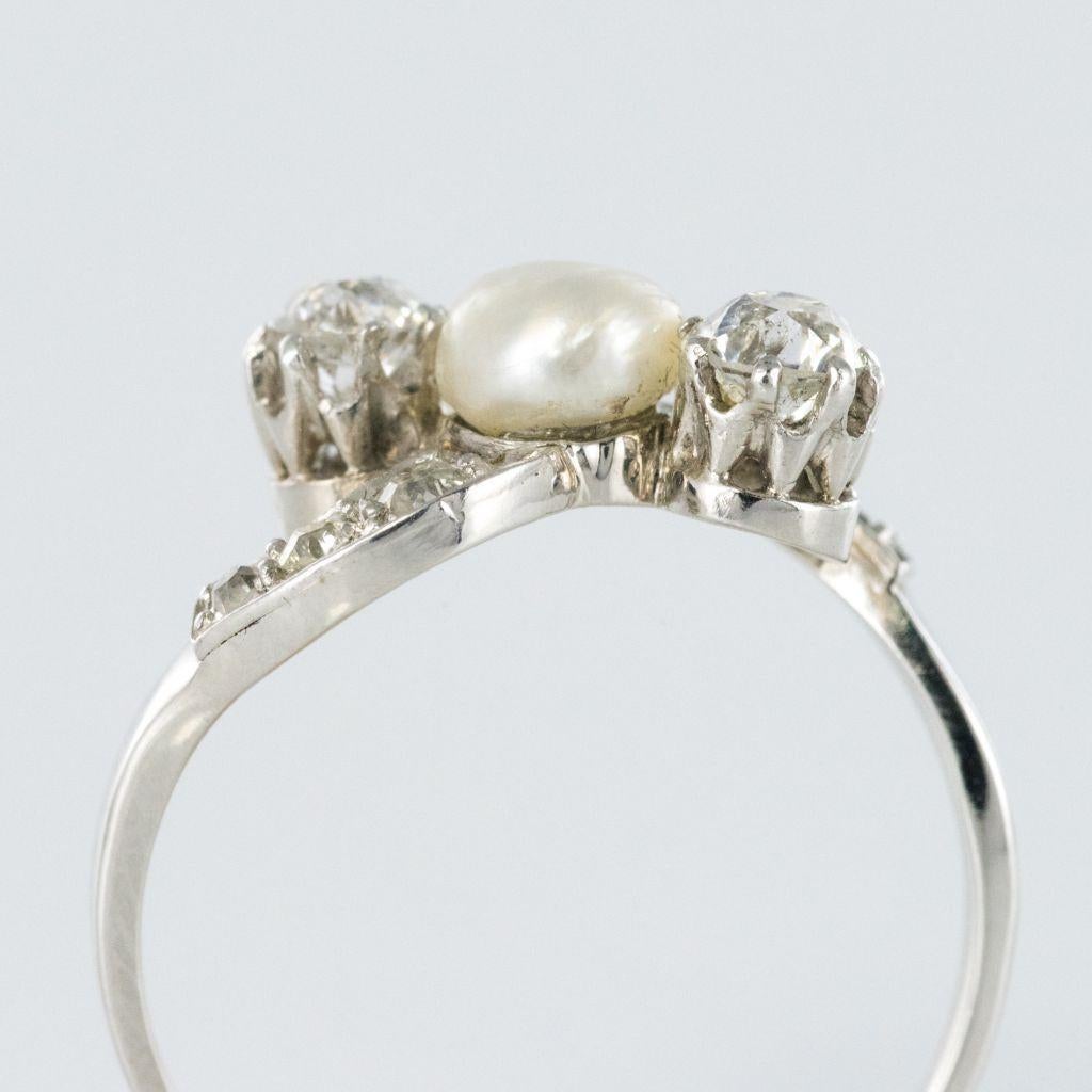 1900er Französisch natürliche Perle Diamanten 18 Karat Gold Ring im Angebot 4