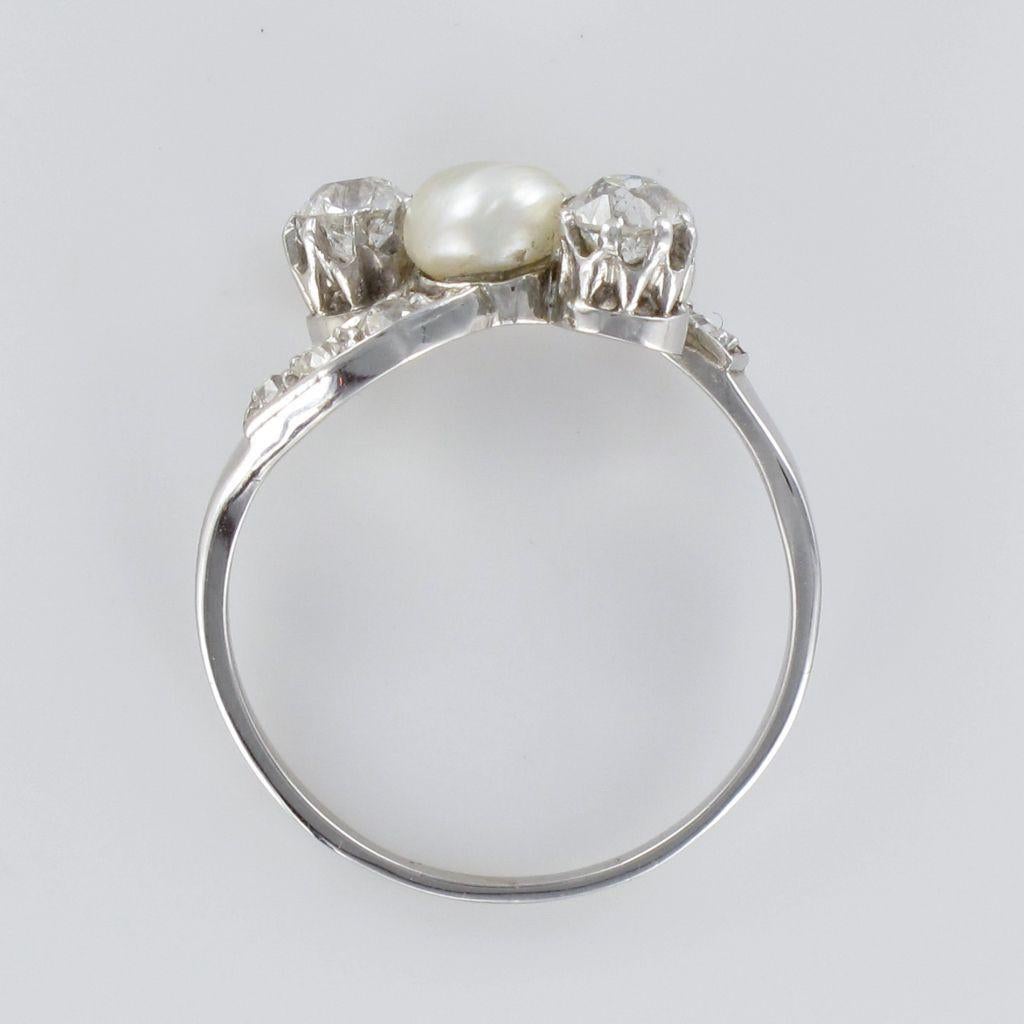 1900er Französisch natürliche Perle Diamanten 18 Karat Gold Ring im Angebot 7