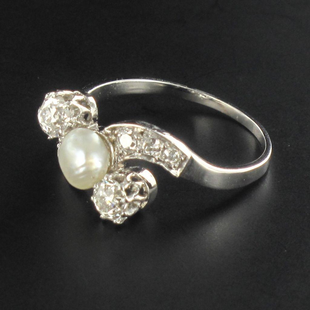 1900er Französisch natürliche Perle Diamanten 18 Karat Gold Ring im Angebot 8