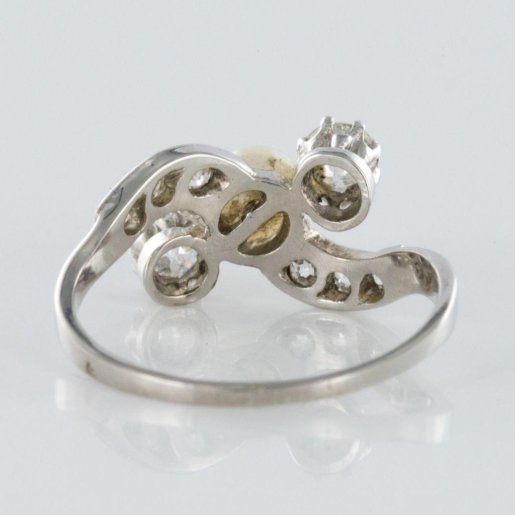 1900er Französisch natürliche Perle Diamanten 18 Karat Gold Ring im Angebot 12