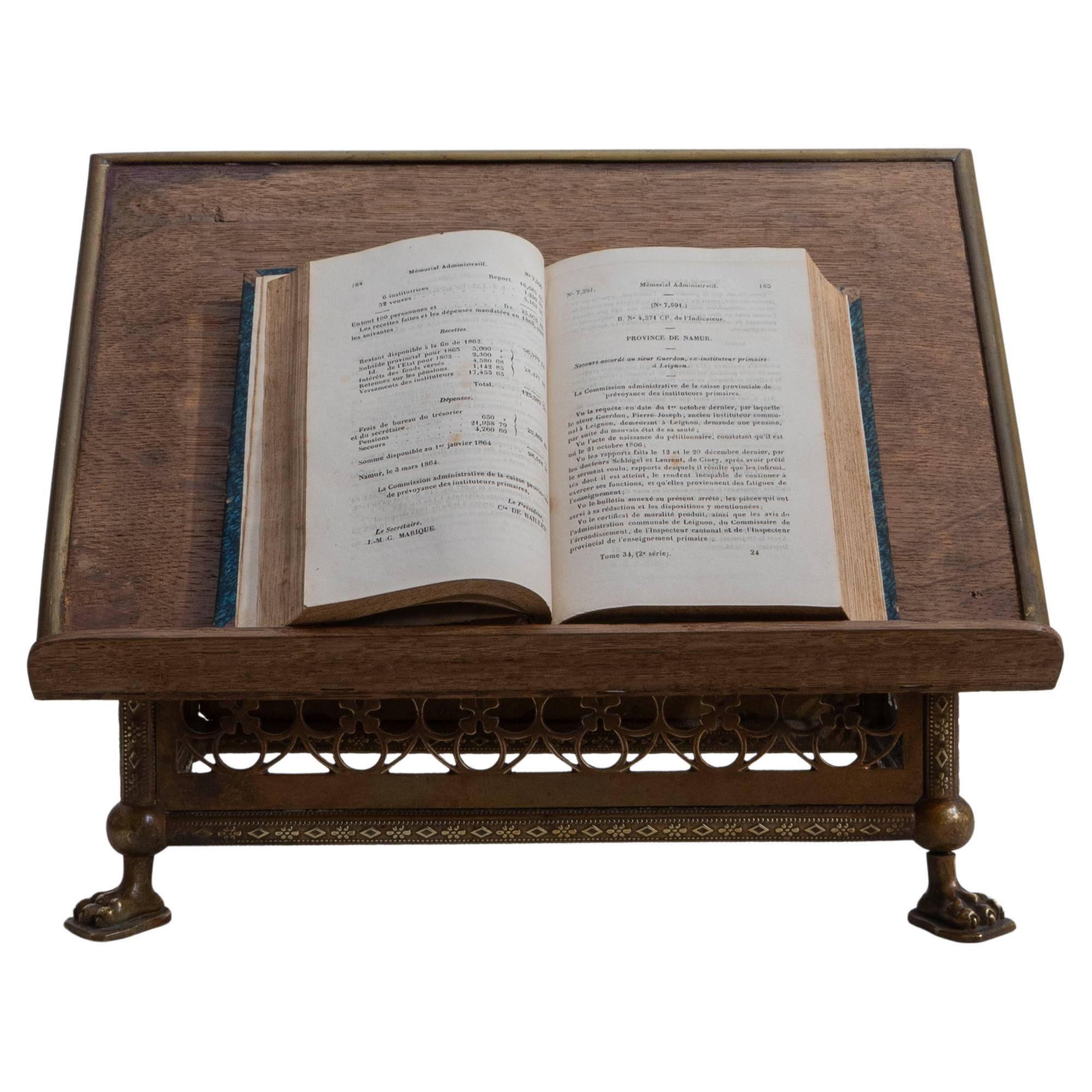 Leggio neogotico francese del 1900 in ottone e Wood