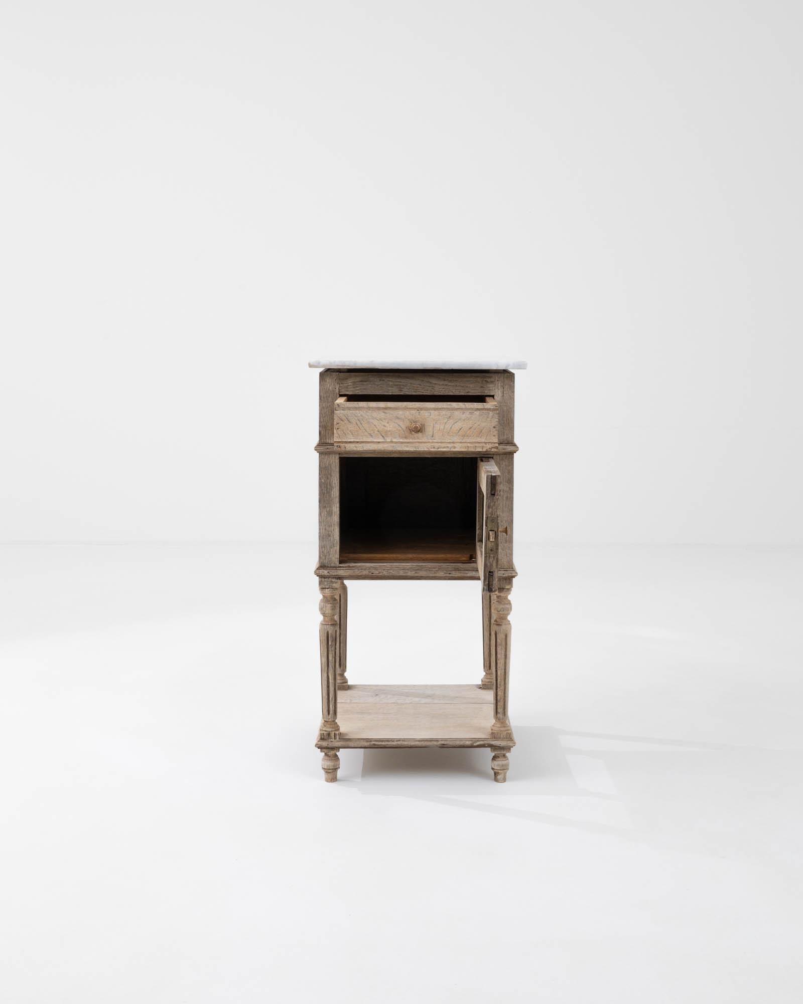 French Provincial 1900s French Oak and Marble Bedside Table