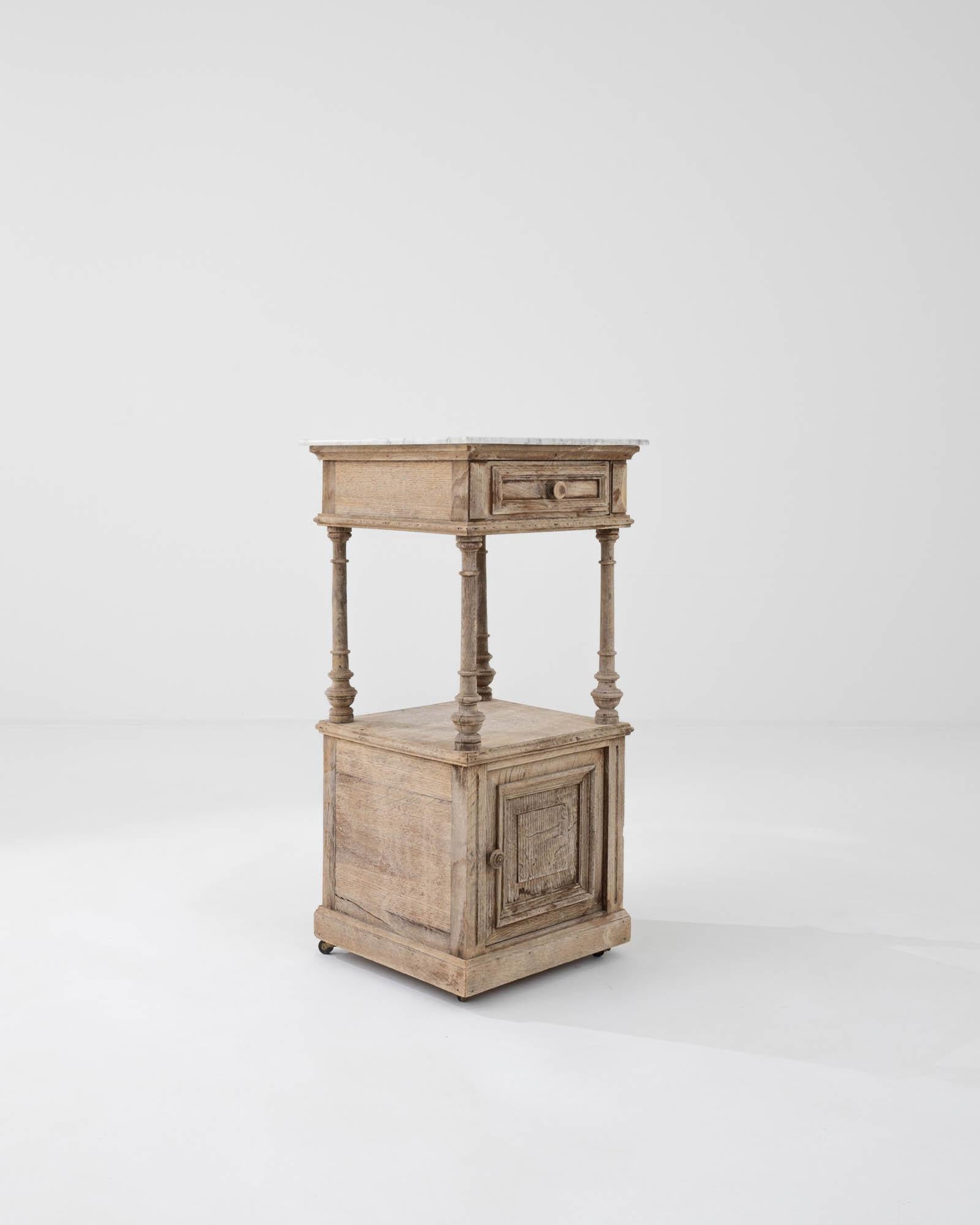Early 20th Century 1900s French Oak and Marble Bedside Table