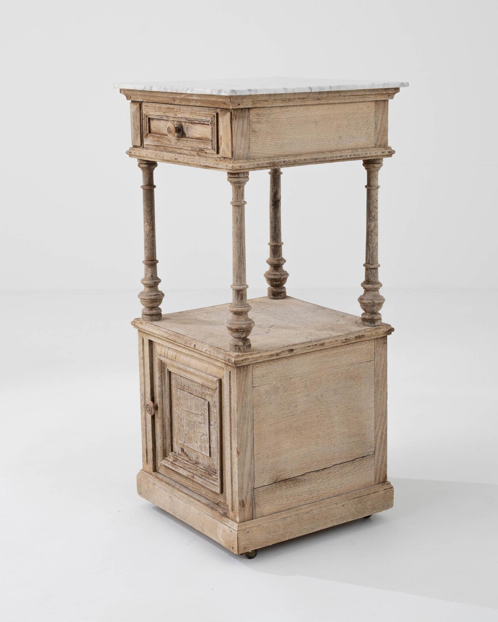 1900s French Oak and Marble Bedside Table 3