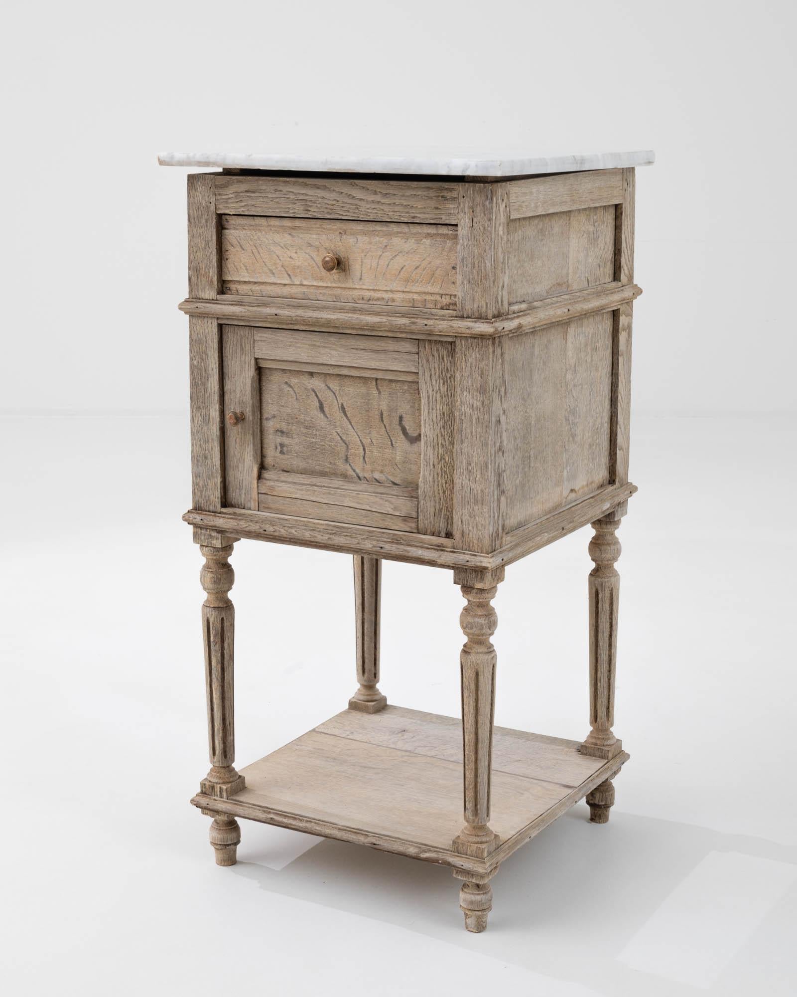 1900s French Oak and Marble Bedside Table 1