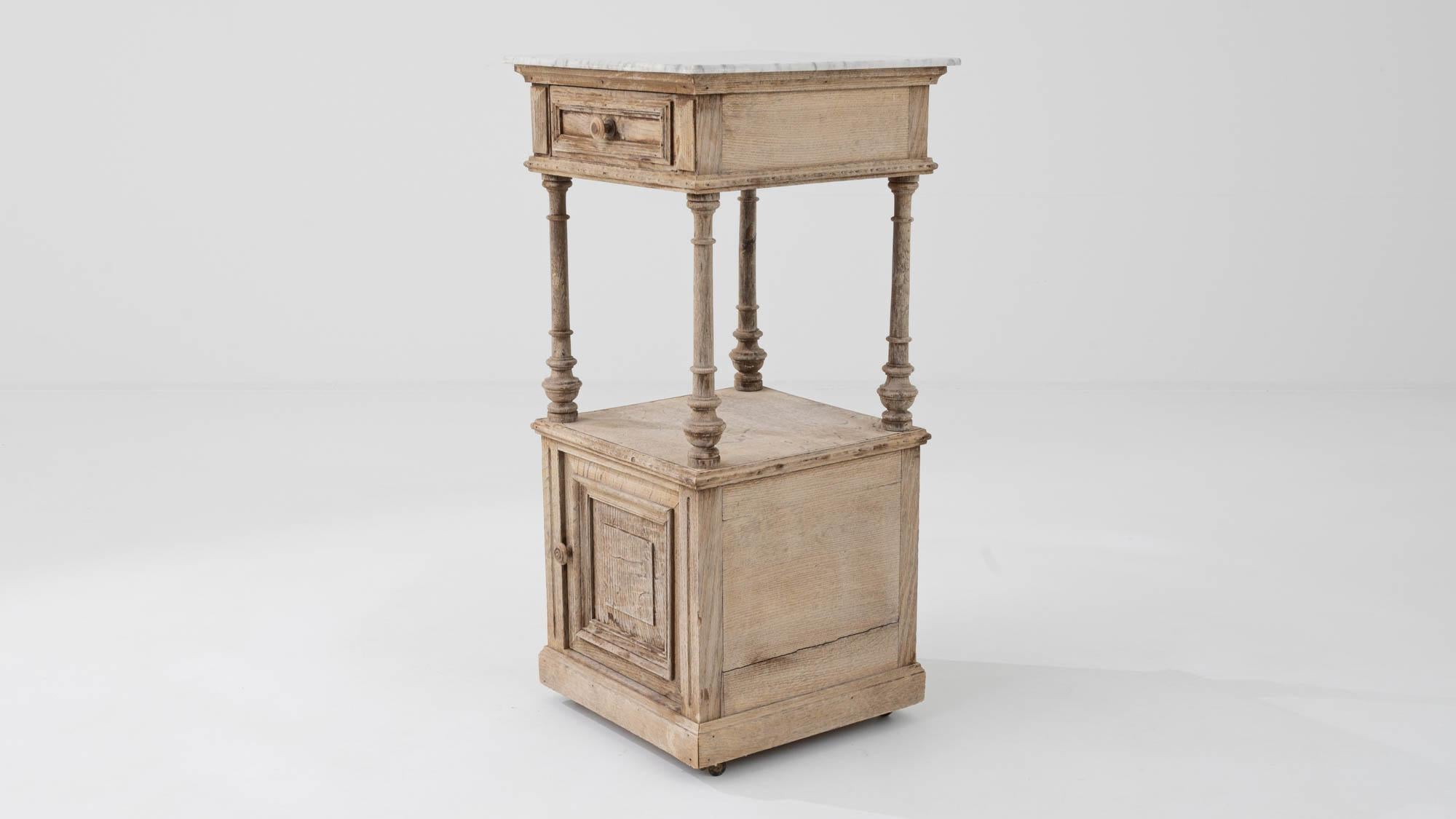 1900s French Oak and Marble Bedside Table 4
