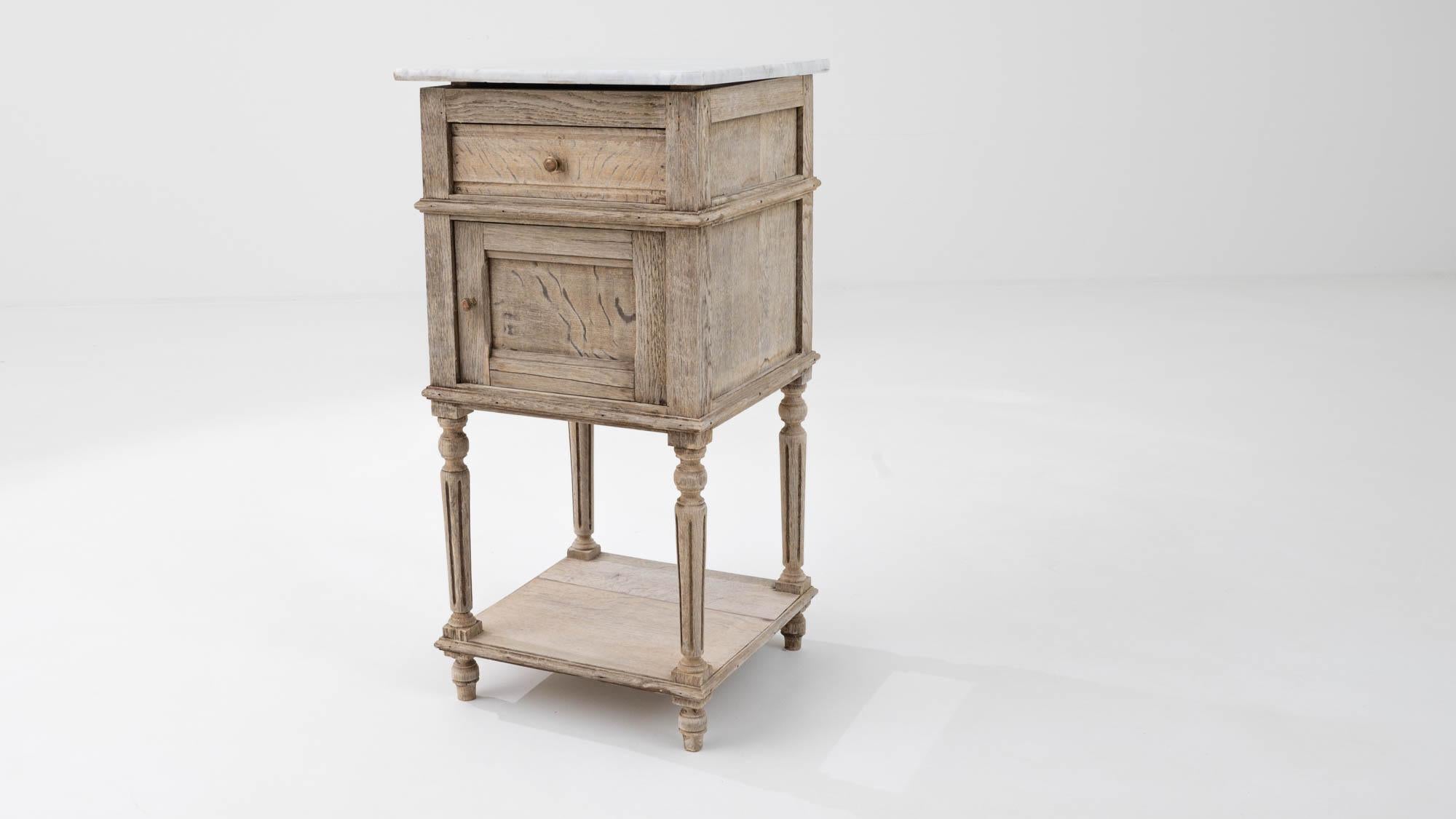 1900s French Oak and Marble Bedside Table 2