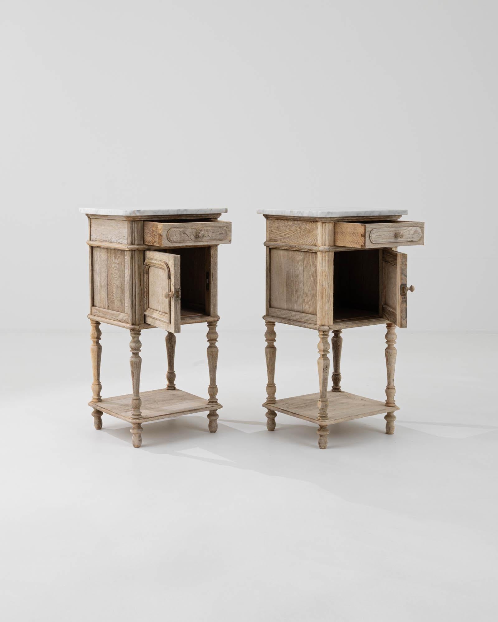 1900s French Oak and Marble Bedside Tables, a Pair 1