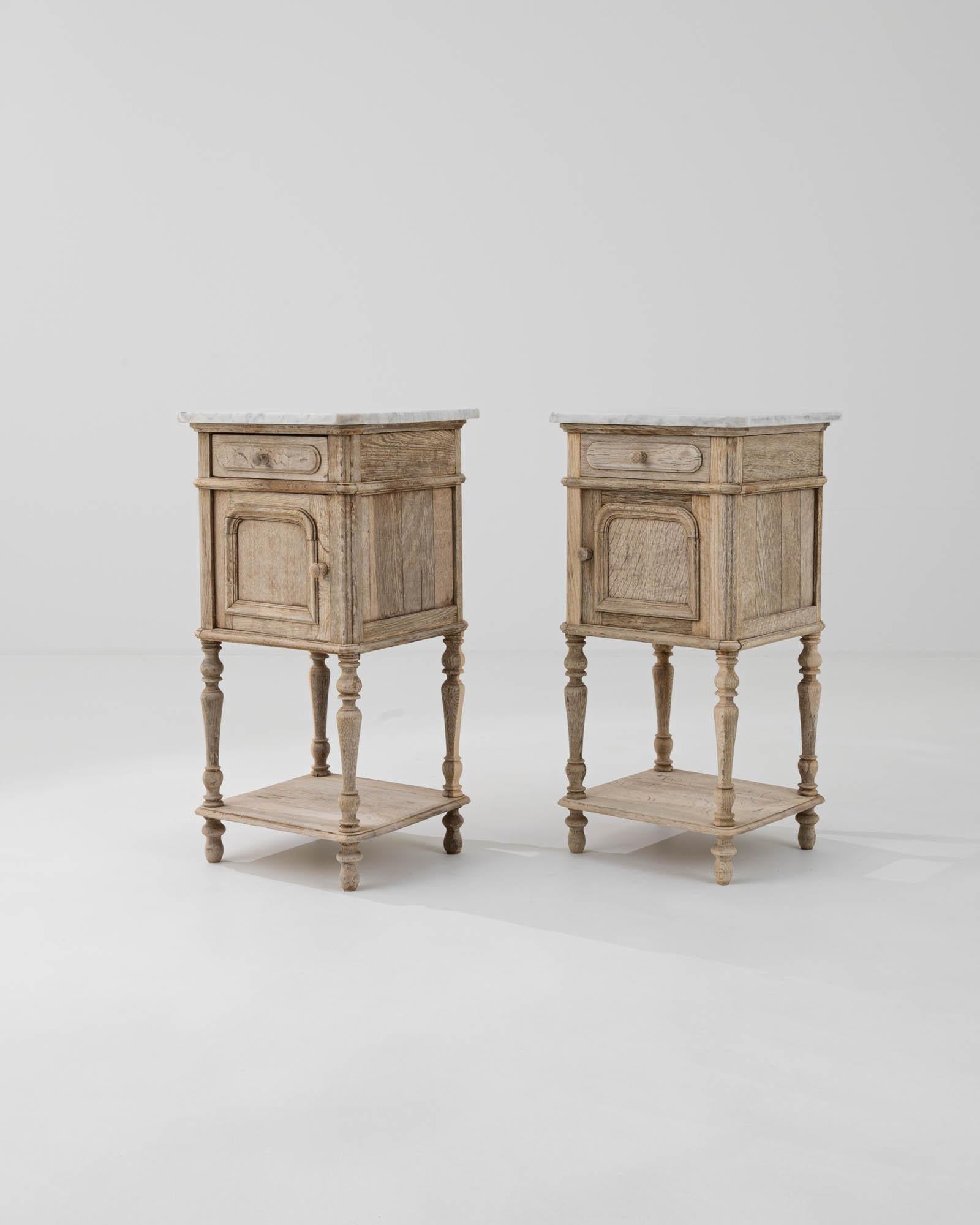 1900s French Oak and Marble Bedside Tables, a Pair 2