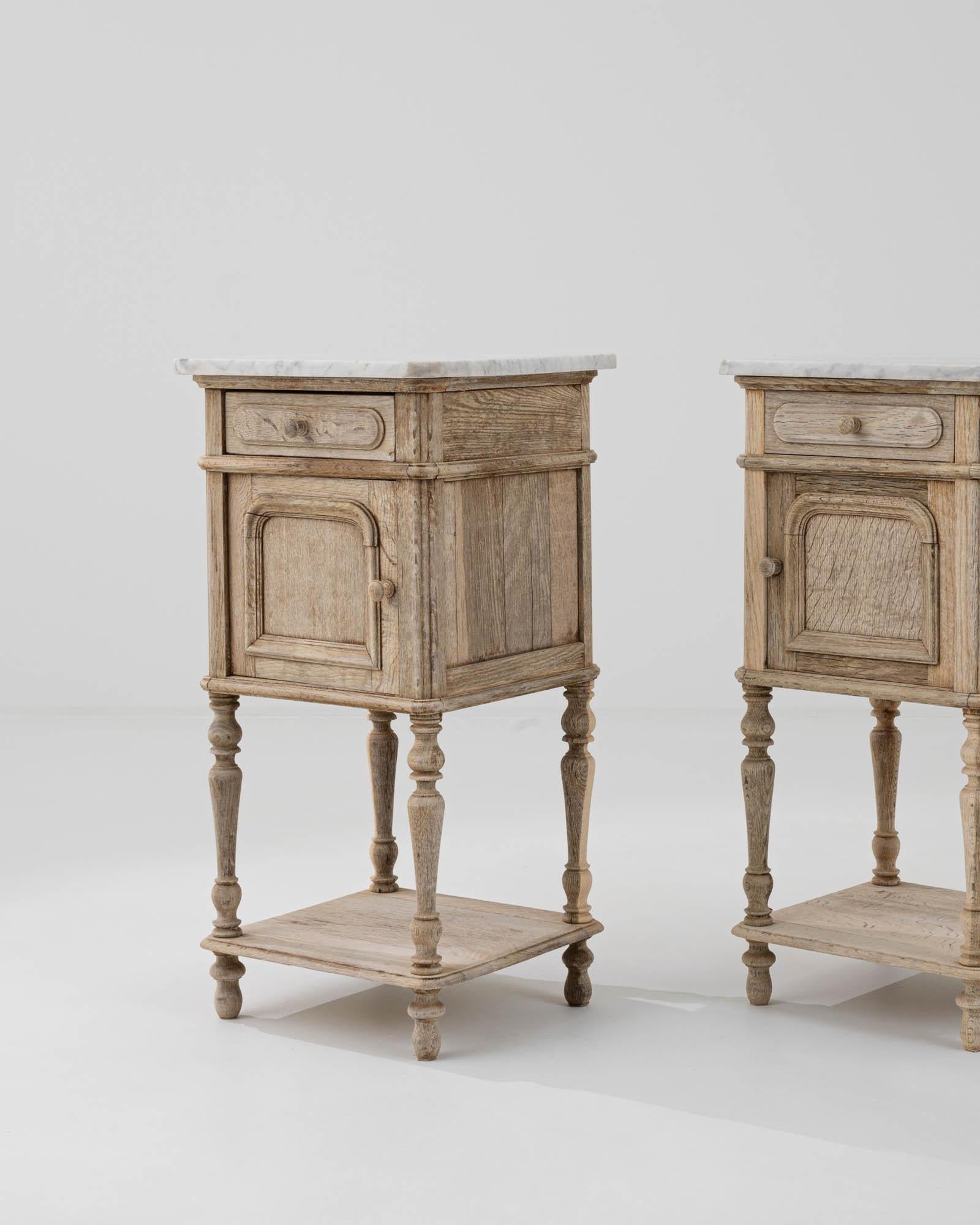 1900s French Oak and Marble Bedside Tables, a Pair 3