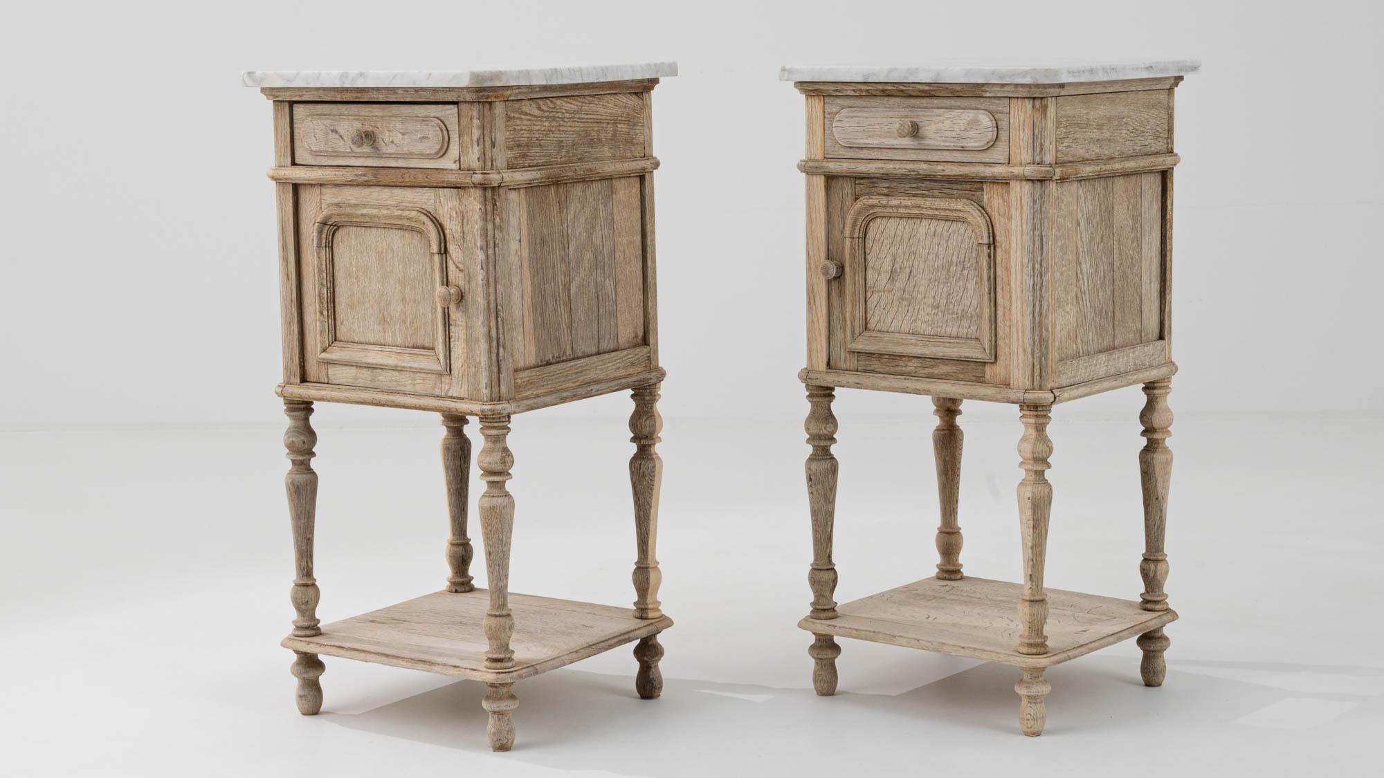 1900s French Oak and Marble Bedside Tables, a Pair 4