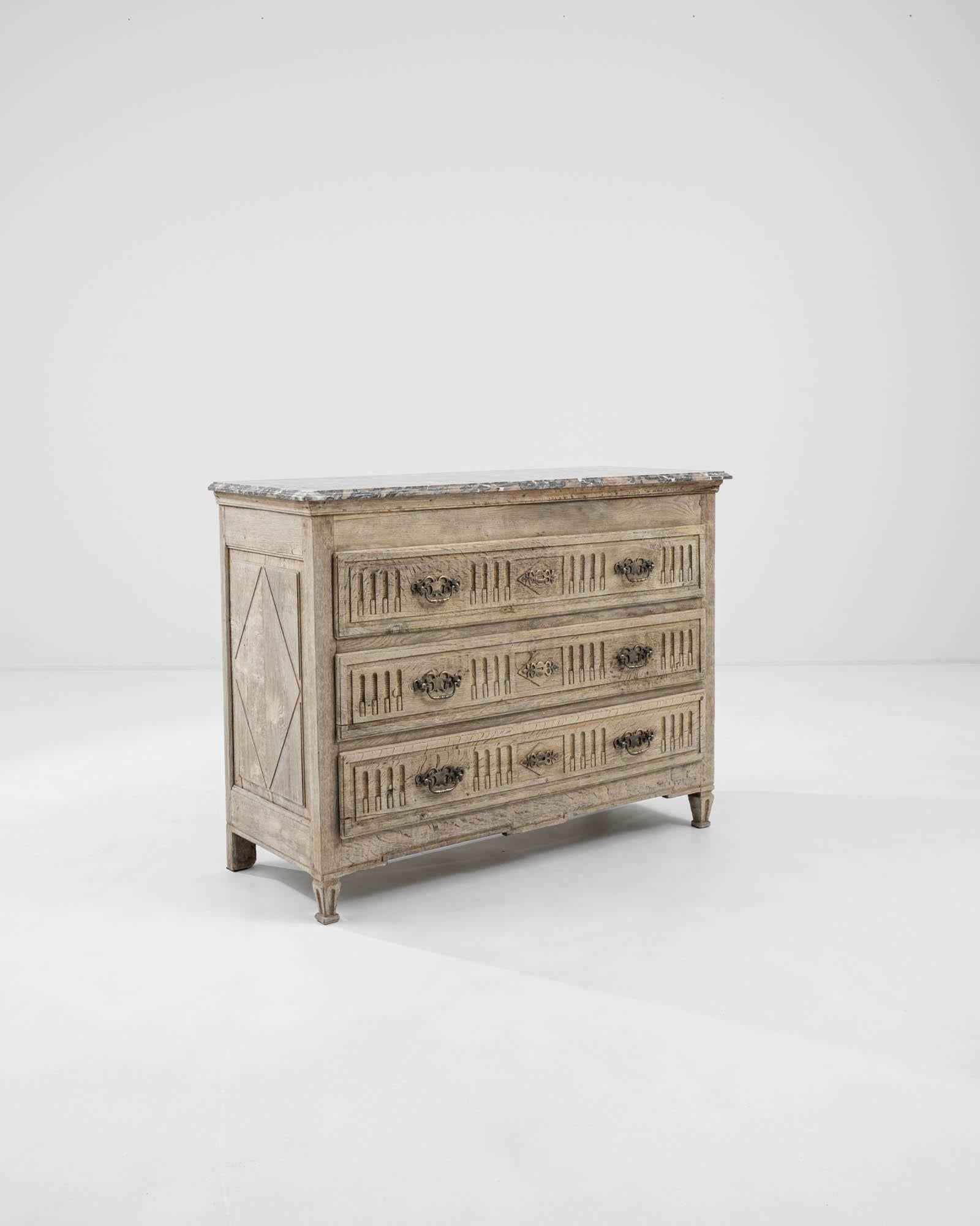 Early 20th Century 1900s French Oak and Marble Chest of Drawers