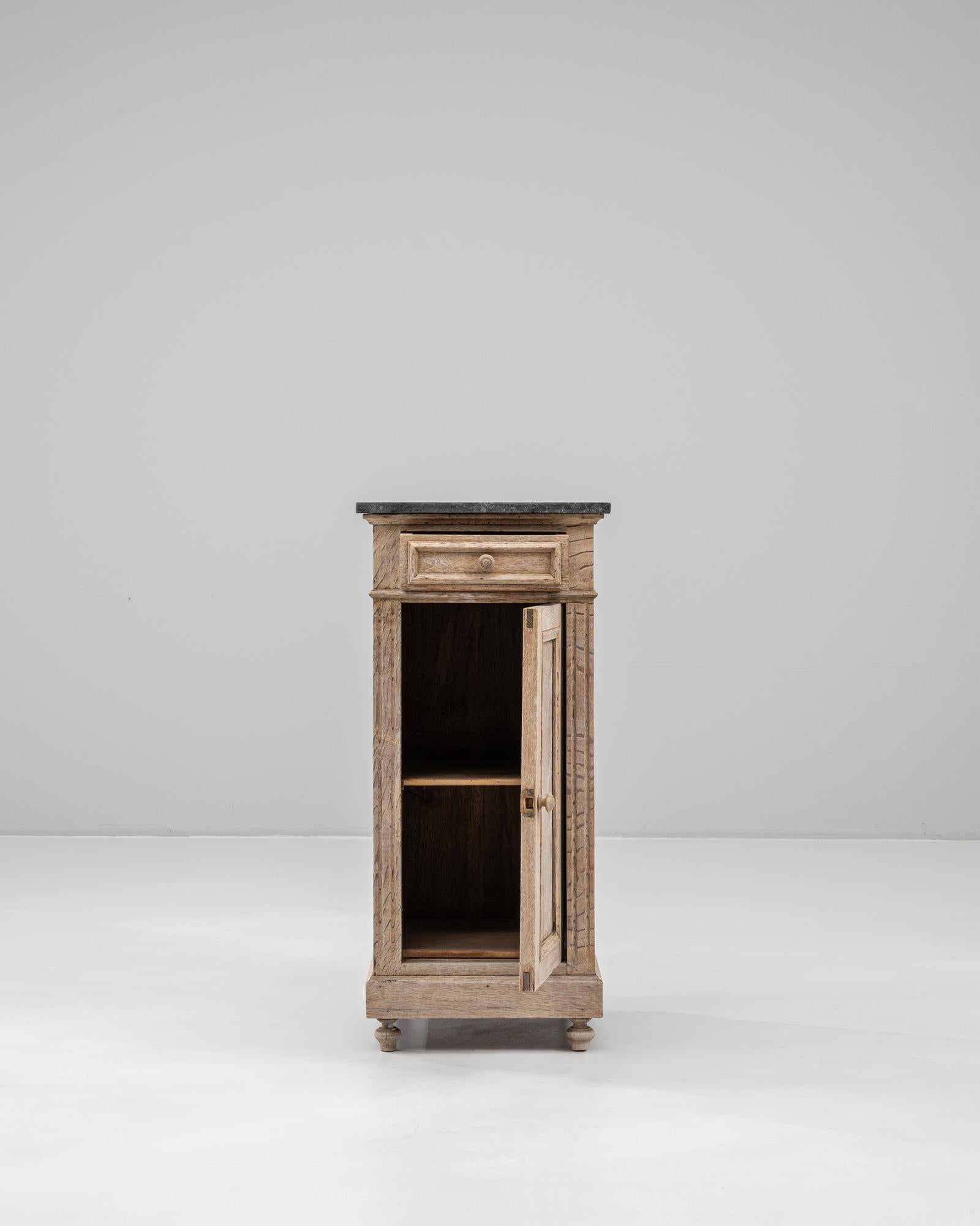 Francese 1900s French Oak Bedside Table With Marble Top in vendita